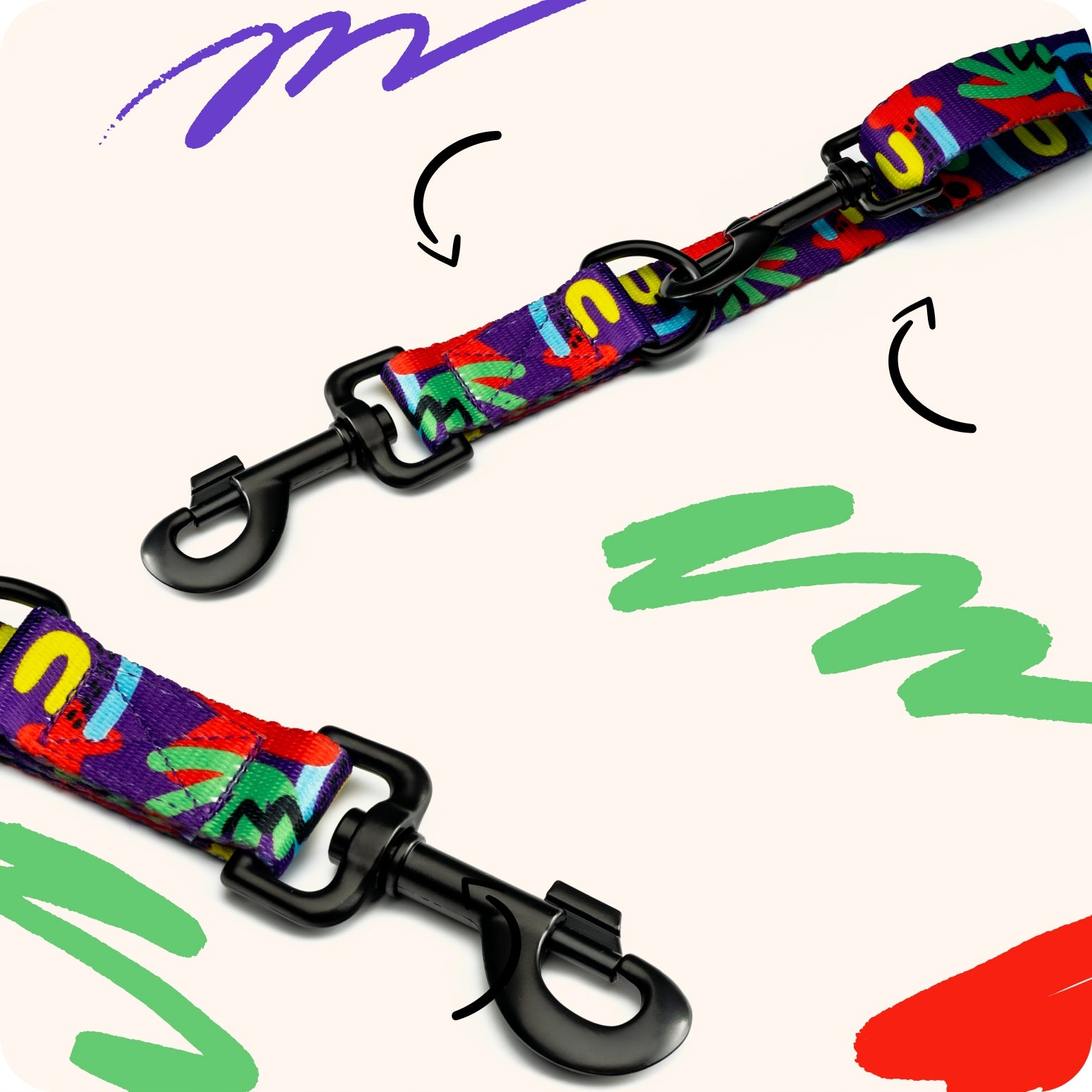 Colorful adjustable leash for dog 4 Funky Neon Bloom 2,5 cm / 300 cm –L/XL Color purple