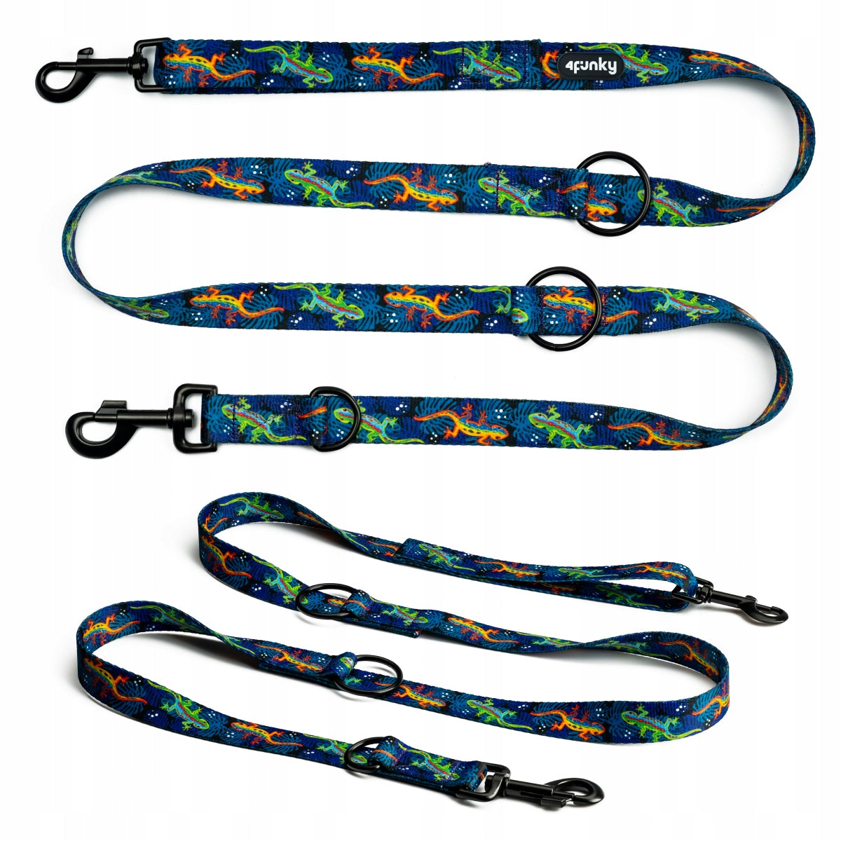 Colorful adjustable leash for dog 4 Funky Wild Gecko 1,6 cm / 300 cm – S/M