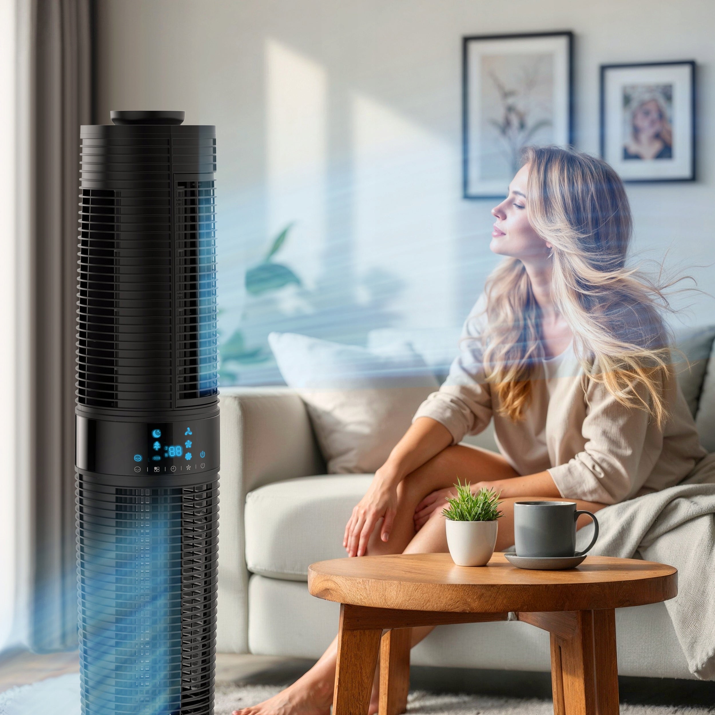 Column Fan TWO SEPARATE AIRFLOW ZONES 7m/s Remote Control 97cm Quiet XXL Brand Climative