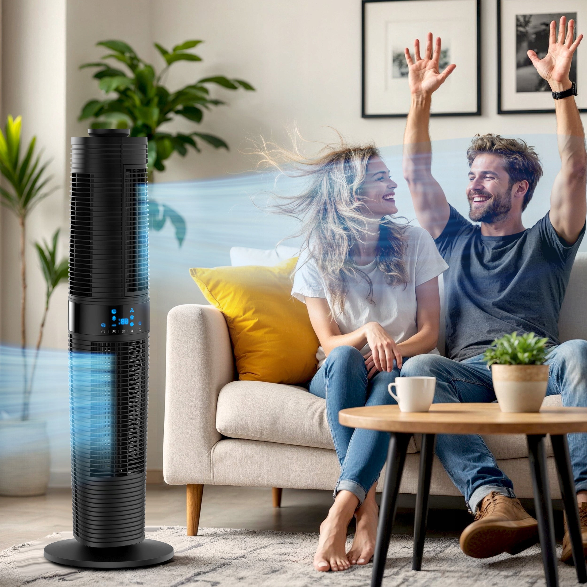 Column Fan TWO SEPARATE AIRFLOW ZONES 7m/s Remote Control 97cm Quiet XXL Model FLOW360