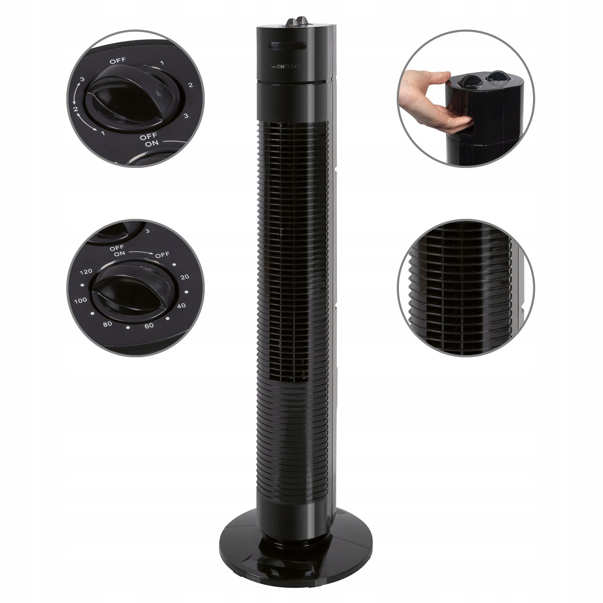 Column fan Clatronic TVL 3770 black 78 cm 35 W oscillation timer Model TVL 3770 CZARNY