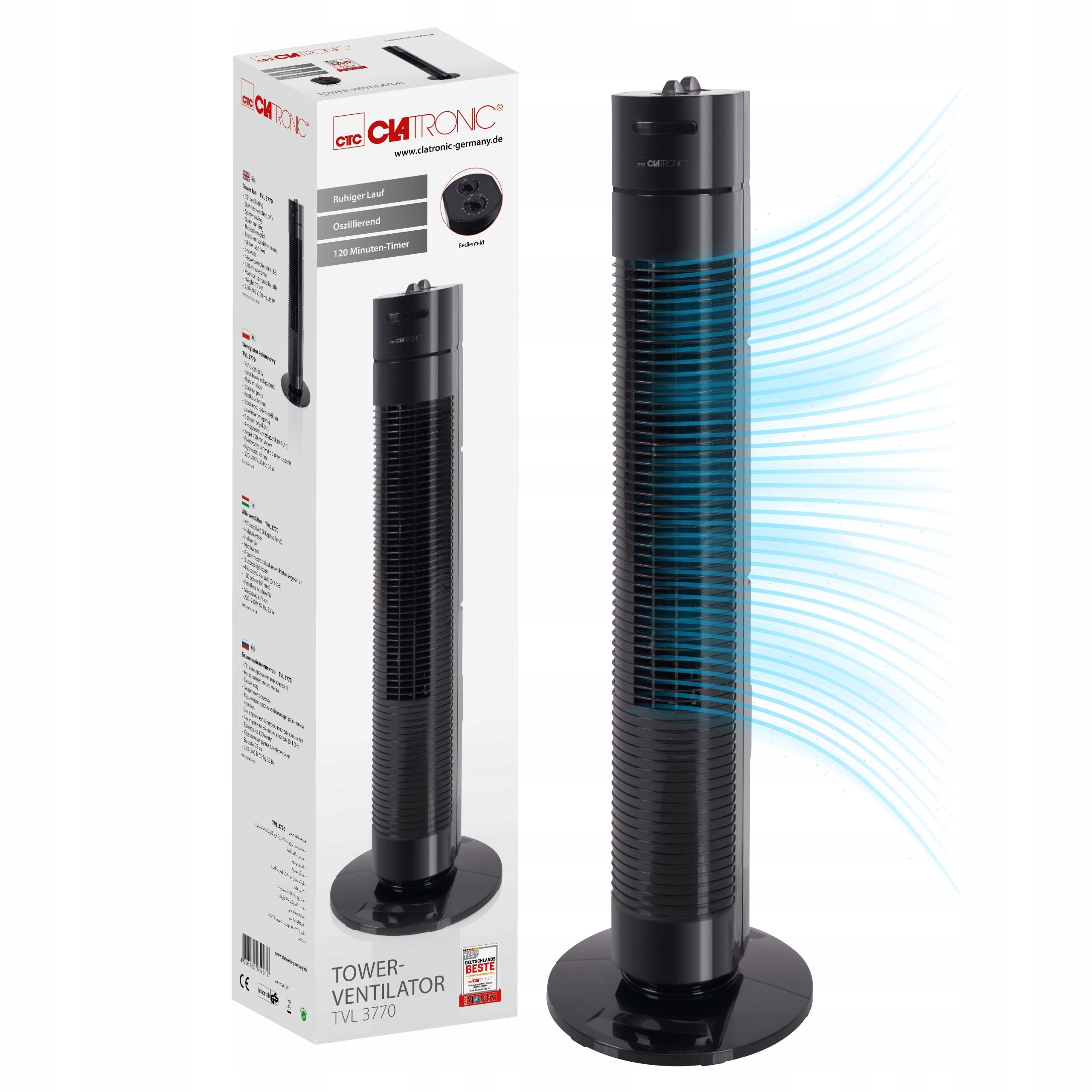 Column fan Clatronic TVL 3770 black 78 cm 35 W oscillation timer Packaging status original