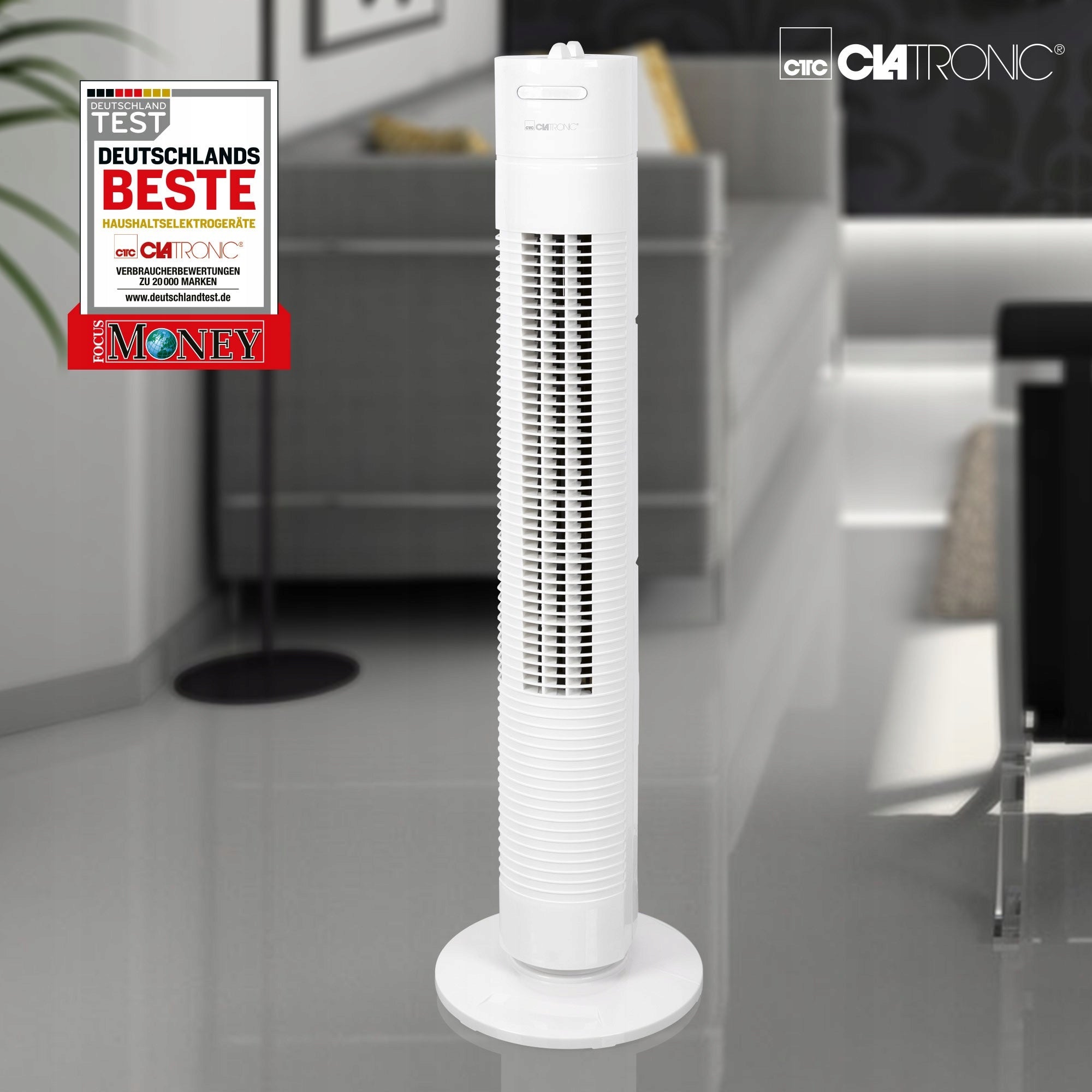 Column fan Clatronic TVL 3770 white 78 cm oscillation timer 120 min Dominant color white