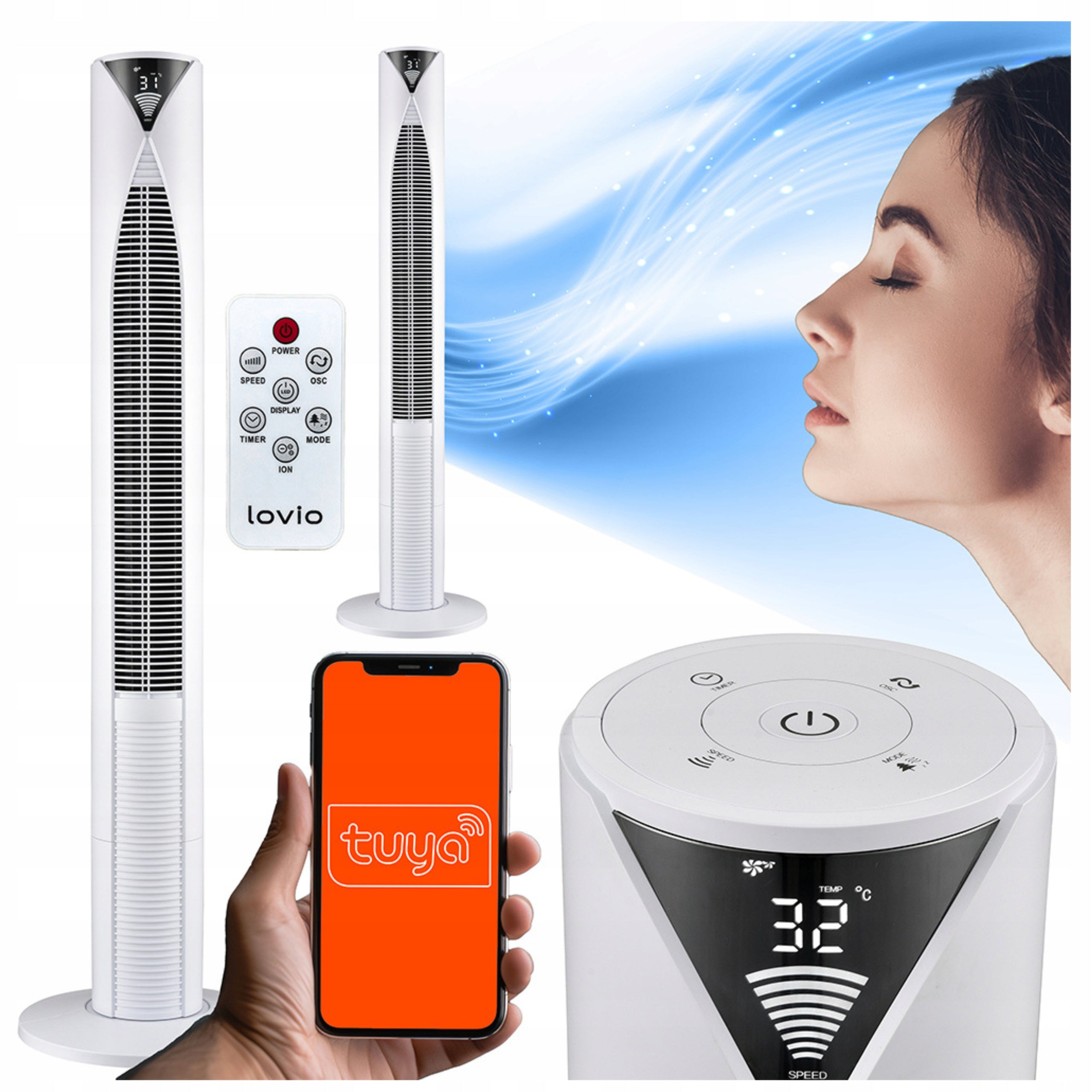 Column fan floor standing fan PILOT IONIZATION WiFi 118 cm