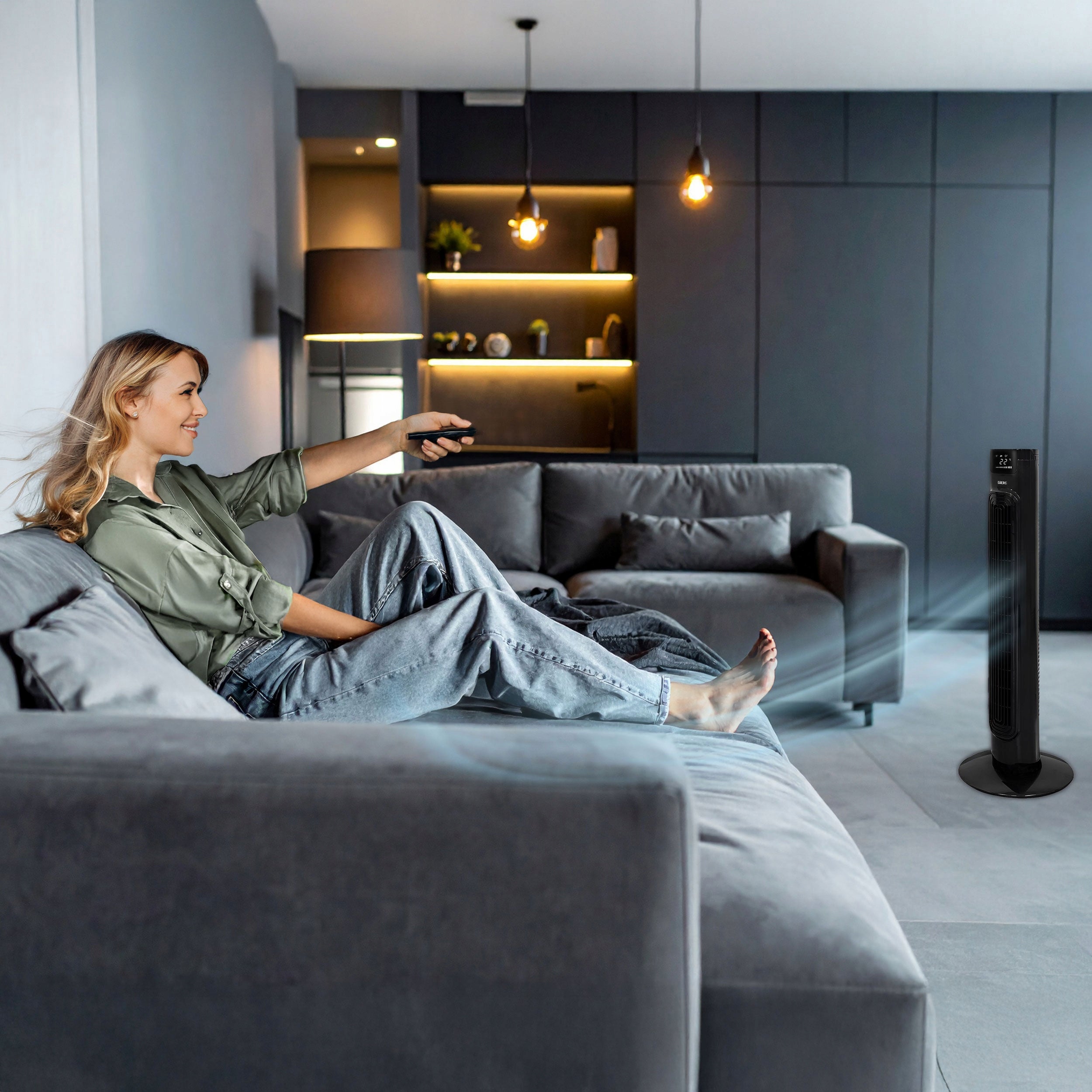 Column fan quiet standing with remote control EBERG AIRO85 floor Dominant color black