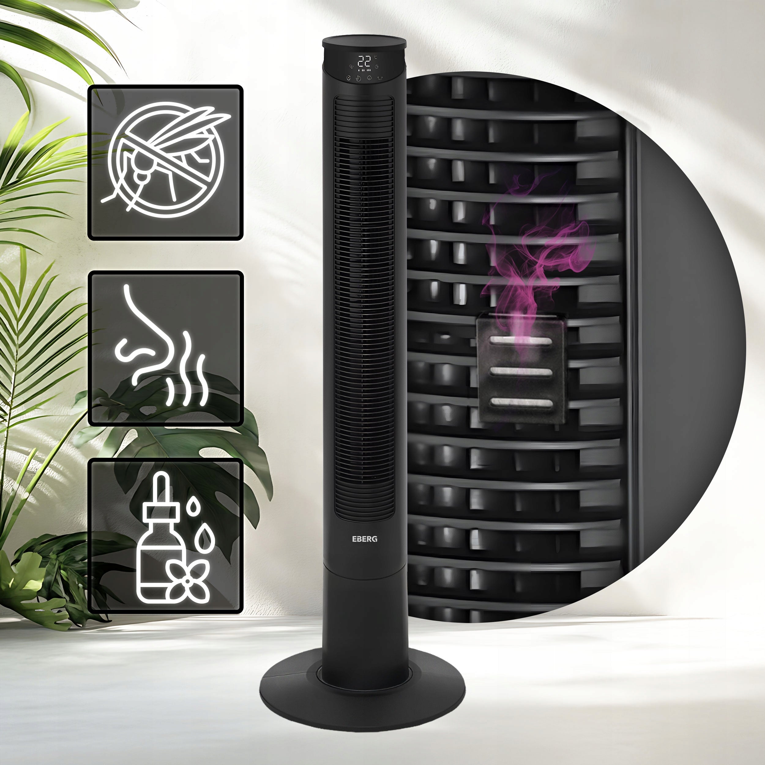 Column fan silent fan EBERG FYN JONY +AROMA +WiFi +10m XXL LED Manufacturer code Wentylator podłogowy EBERG FYN JONIZACJA WiFi