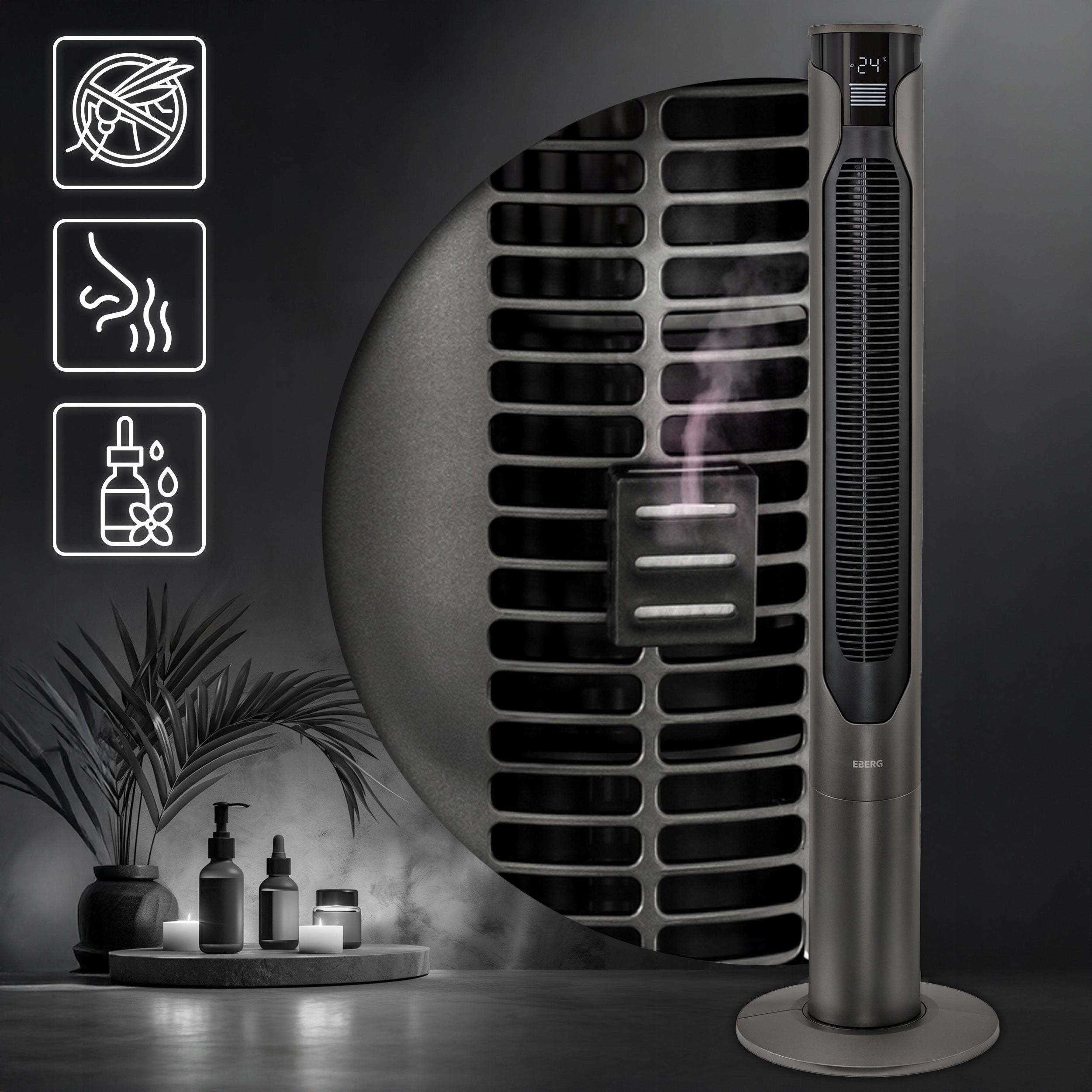 Column fan standing quiet EBERG RIFF 116cm Ionization Fan type column
