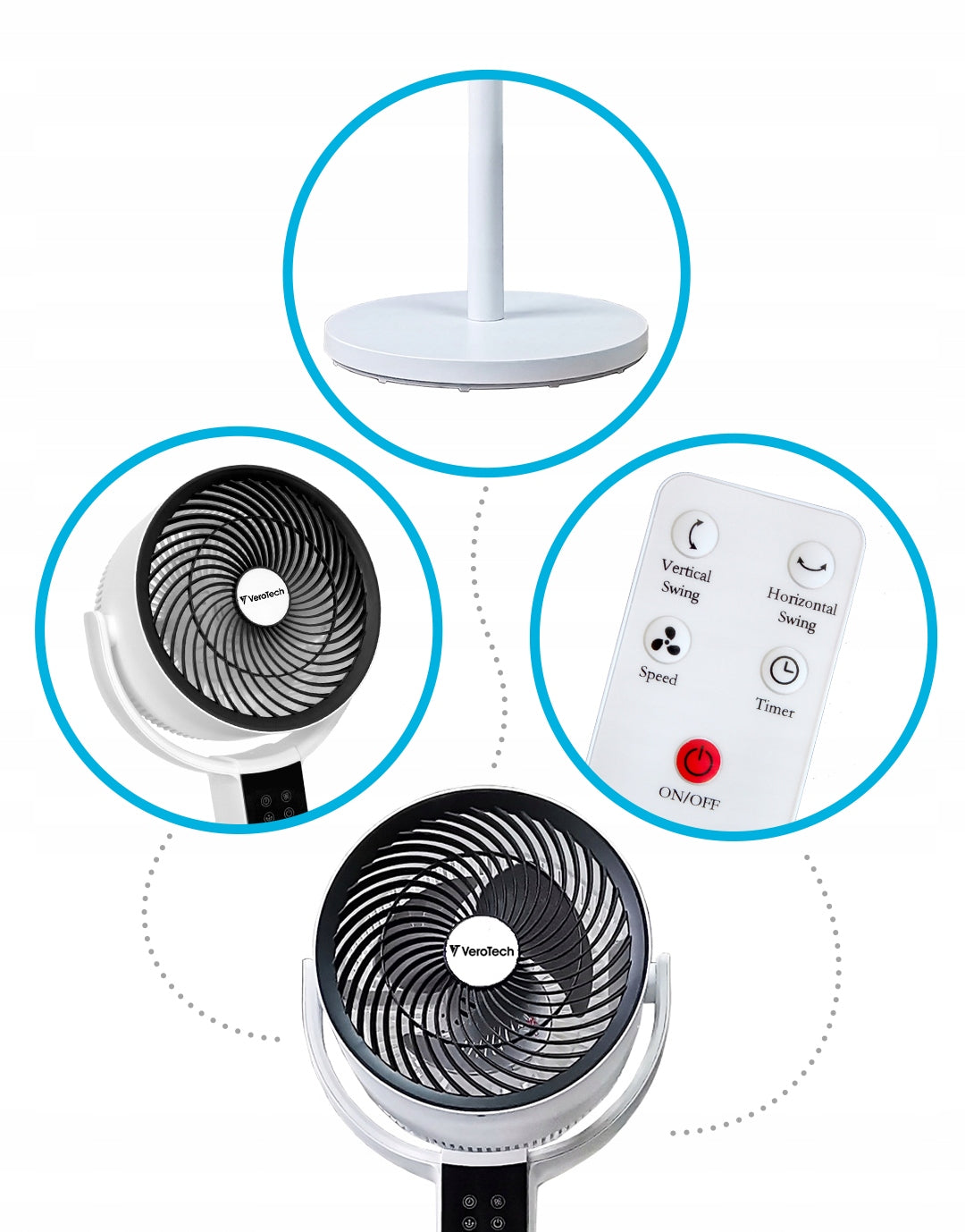 Column floor fan Verotech VF-750 white remote control oscillation 3D Power supply mains