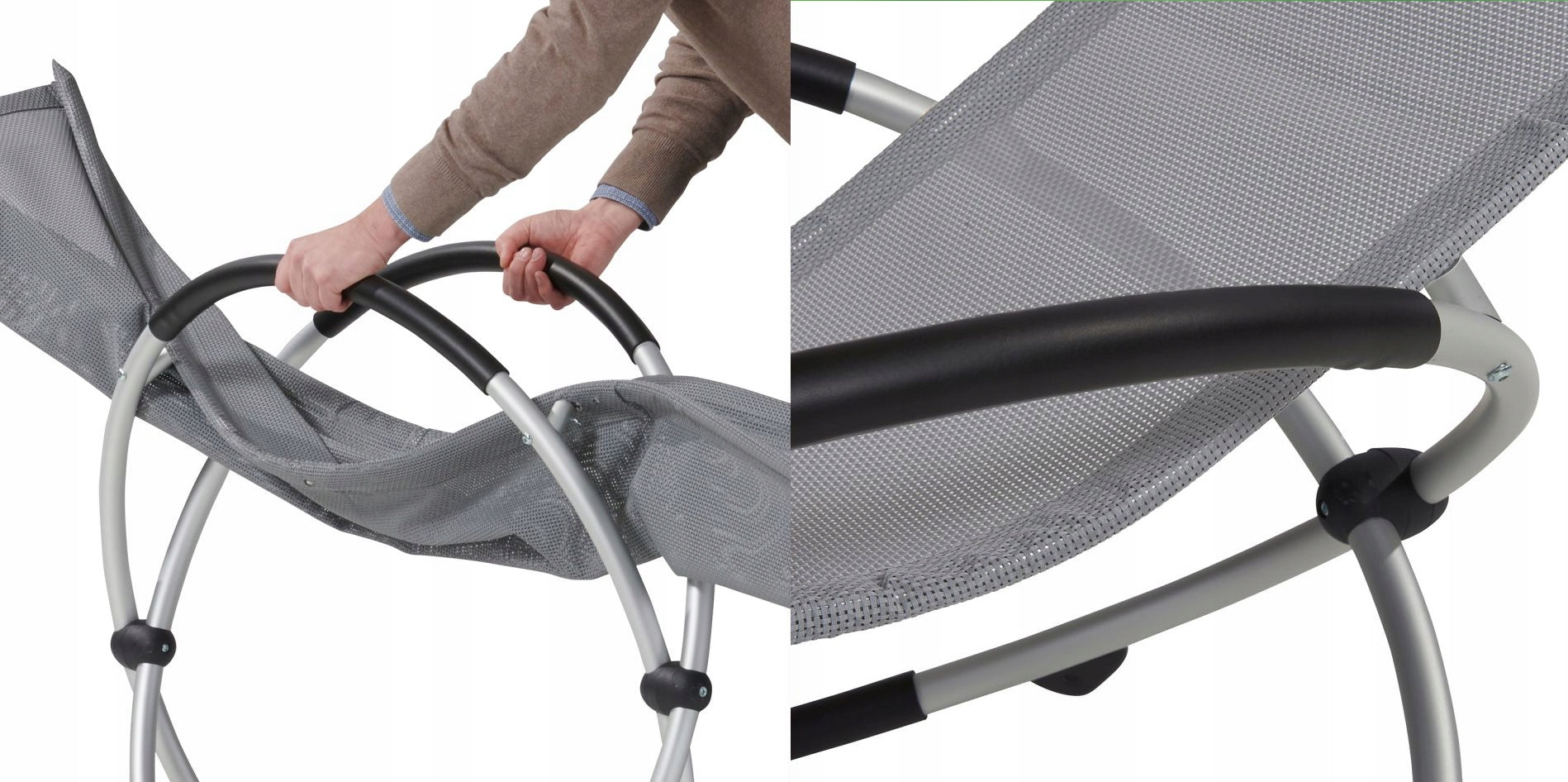 Comfortable Aluminum FOLDING Armchair Garden Beach Lounger ROCKING Light Grey Brand Leco
