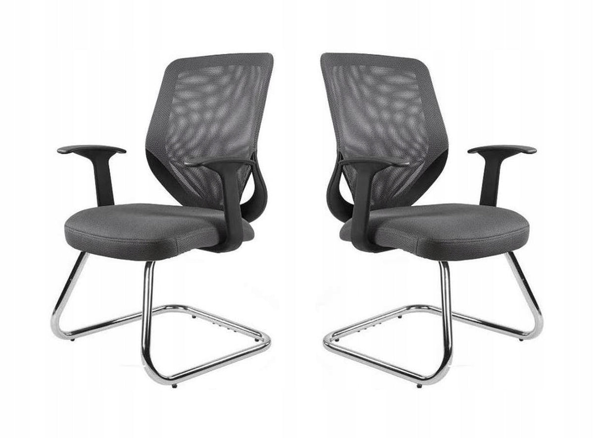 Comfortable Conference Chair Grey Design on Skids, Mesh Backrest