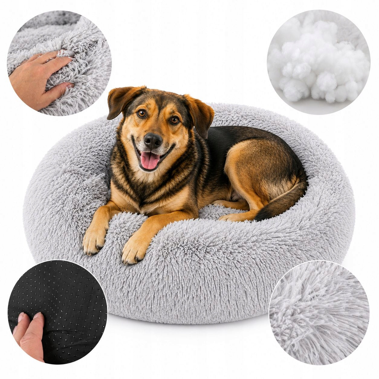 Comfortable dog and cat bed MILO 60 cm, fluffy, non-slip