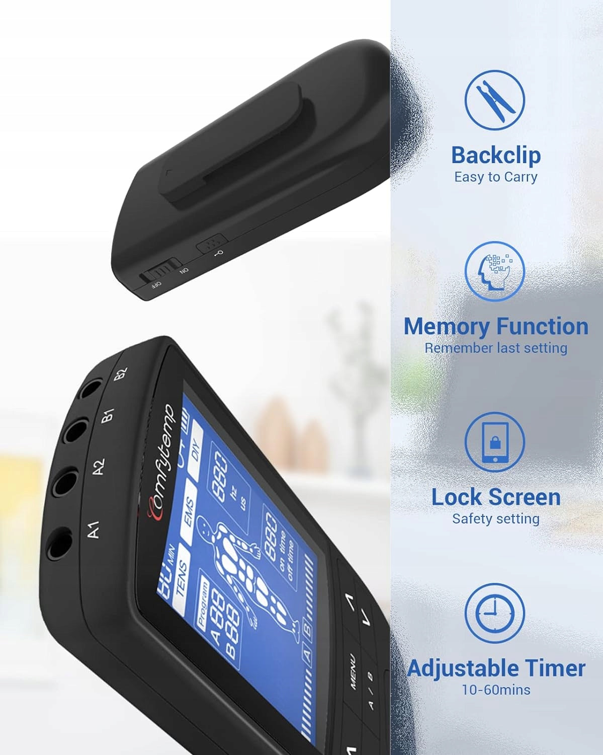Comfytemp 4 Outputs Muscle Stimulator TENS 4 for Pain Relief 24 Modes Manufacturer code K6106030