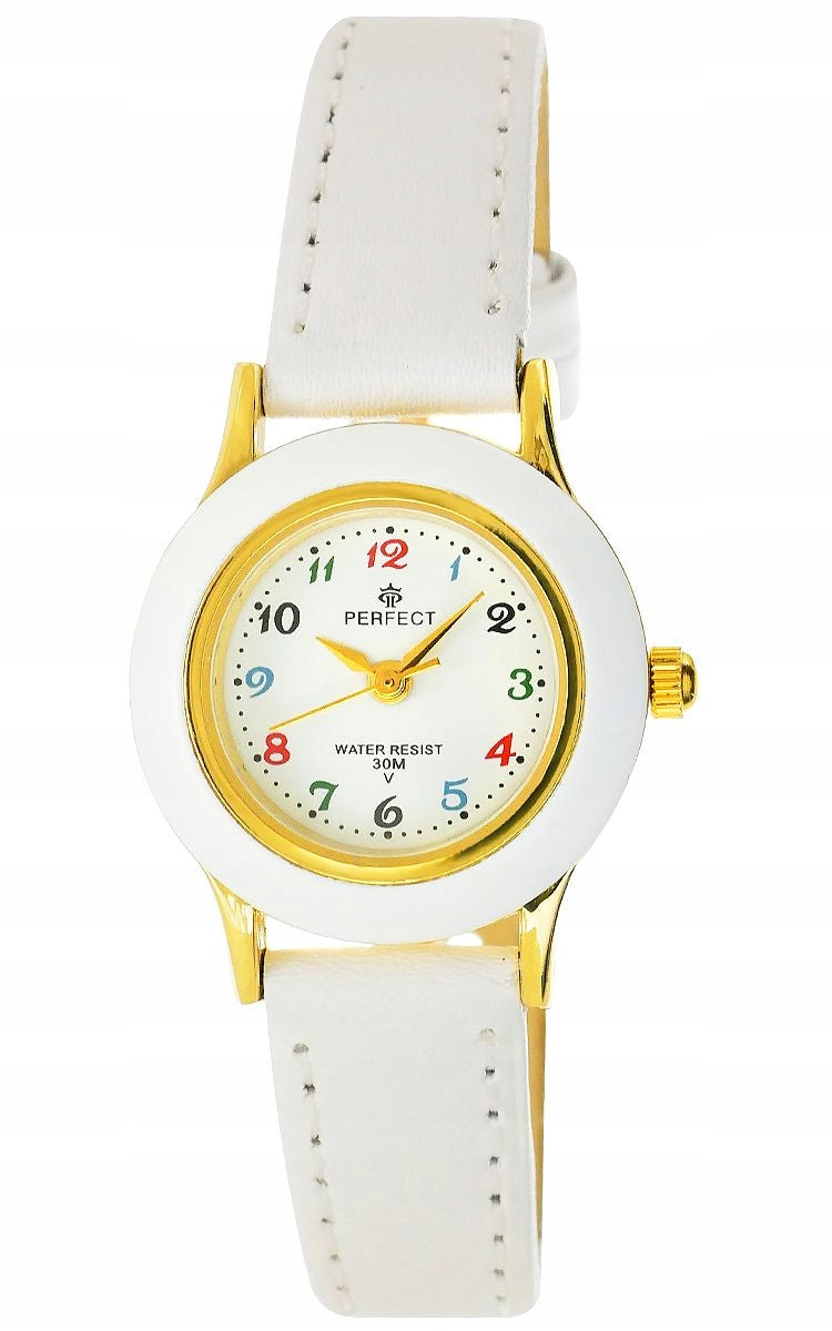 Communion gift gold watch on white strap colorful numbers box S Brand Perfect