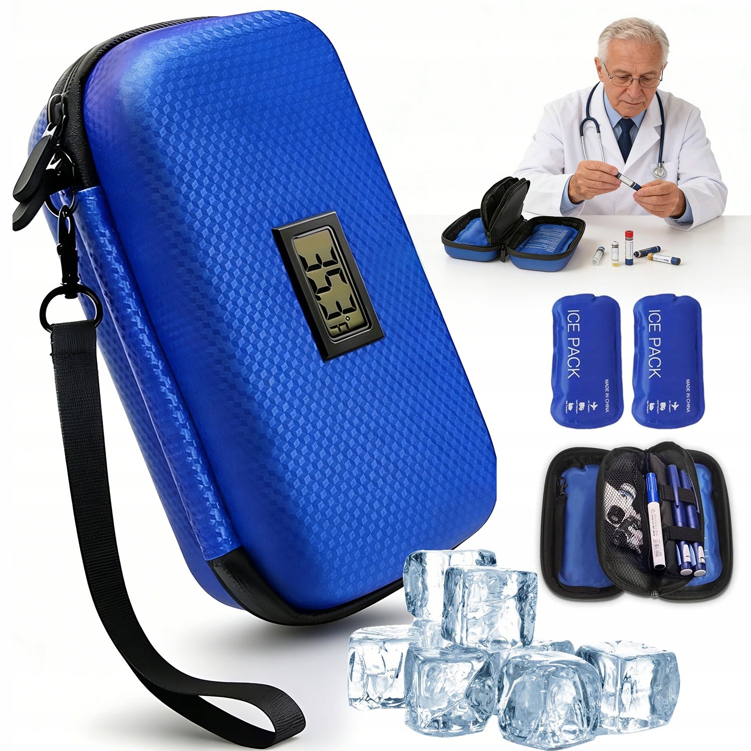 Compact insulin cooling bag for diabetics + 2 cooling cartridge