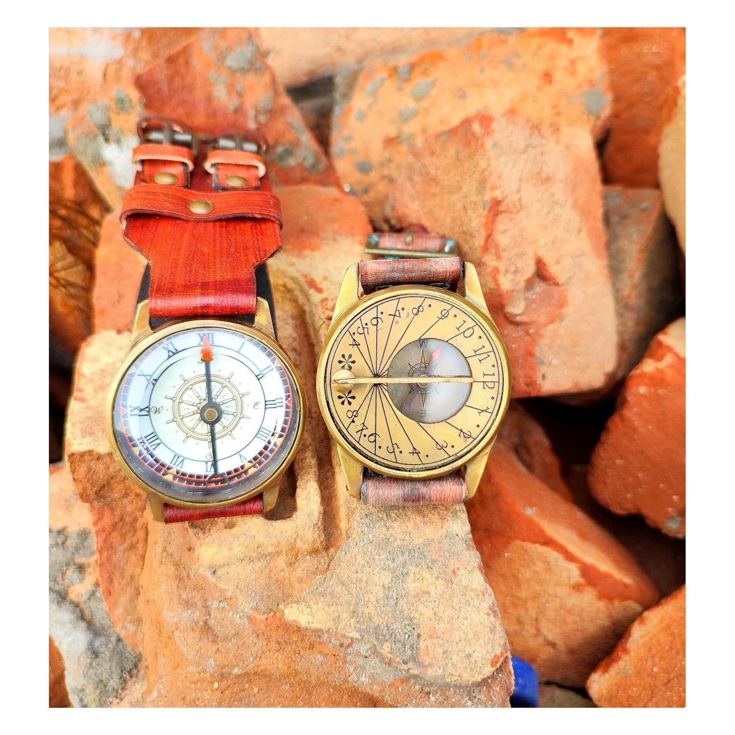 Compass watch - with sundial - leather strap Brand no brand