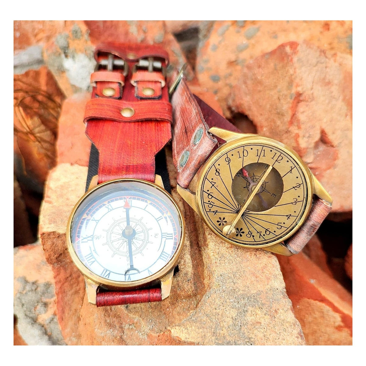 Compass watch - with sundial - leather strap