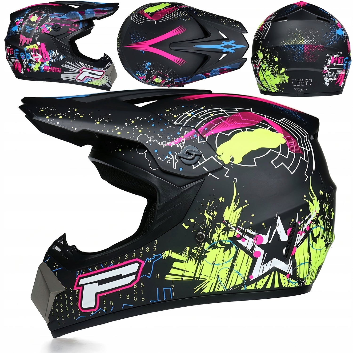 Complete Motorcycle Set: L Helmet + Goggles + Gloves + Enduro Quad Mask Packaging status original