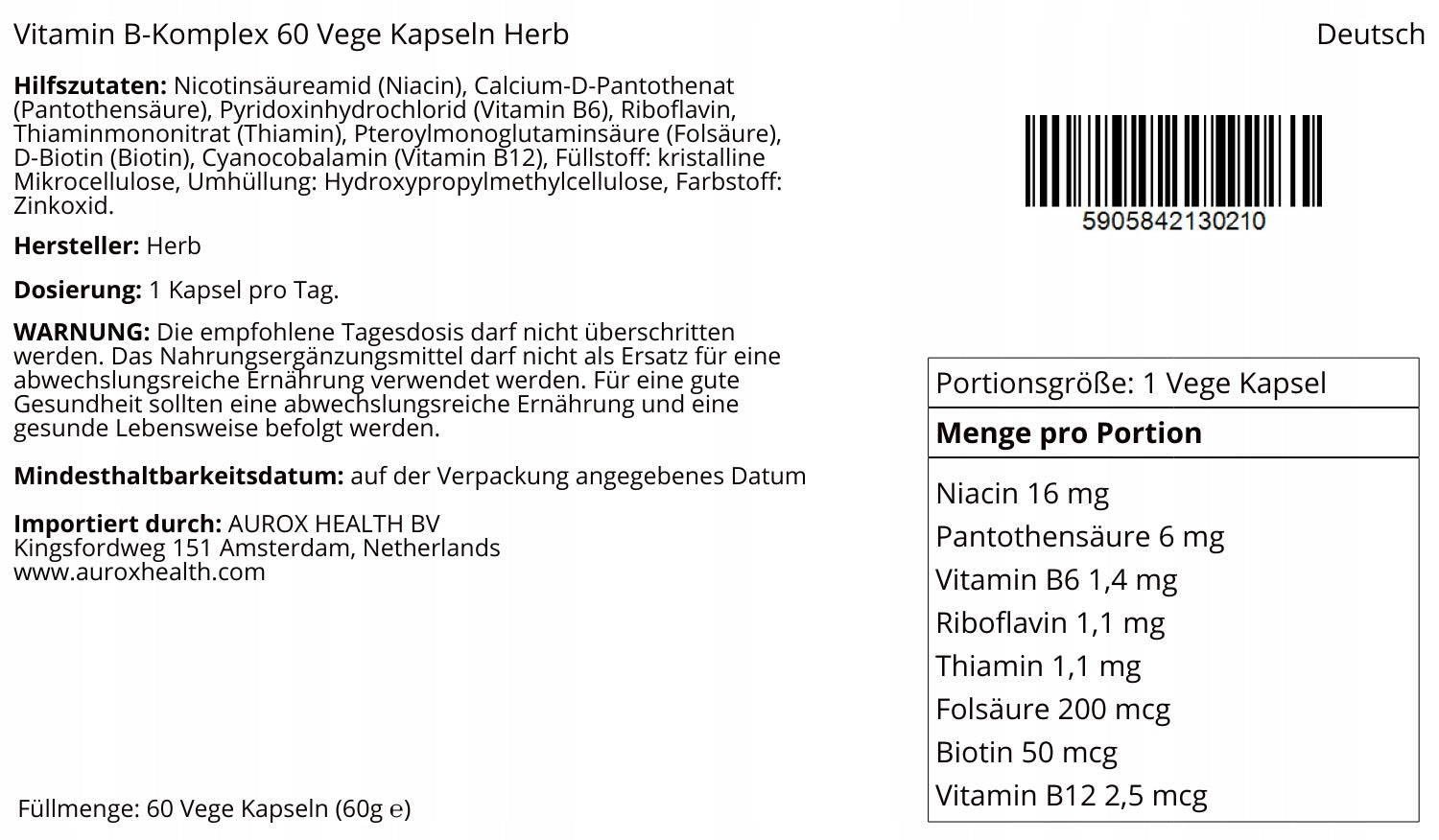 Complex Vitamin B 60v Kaps vitamin bomb Herb Medical device no