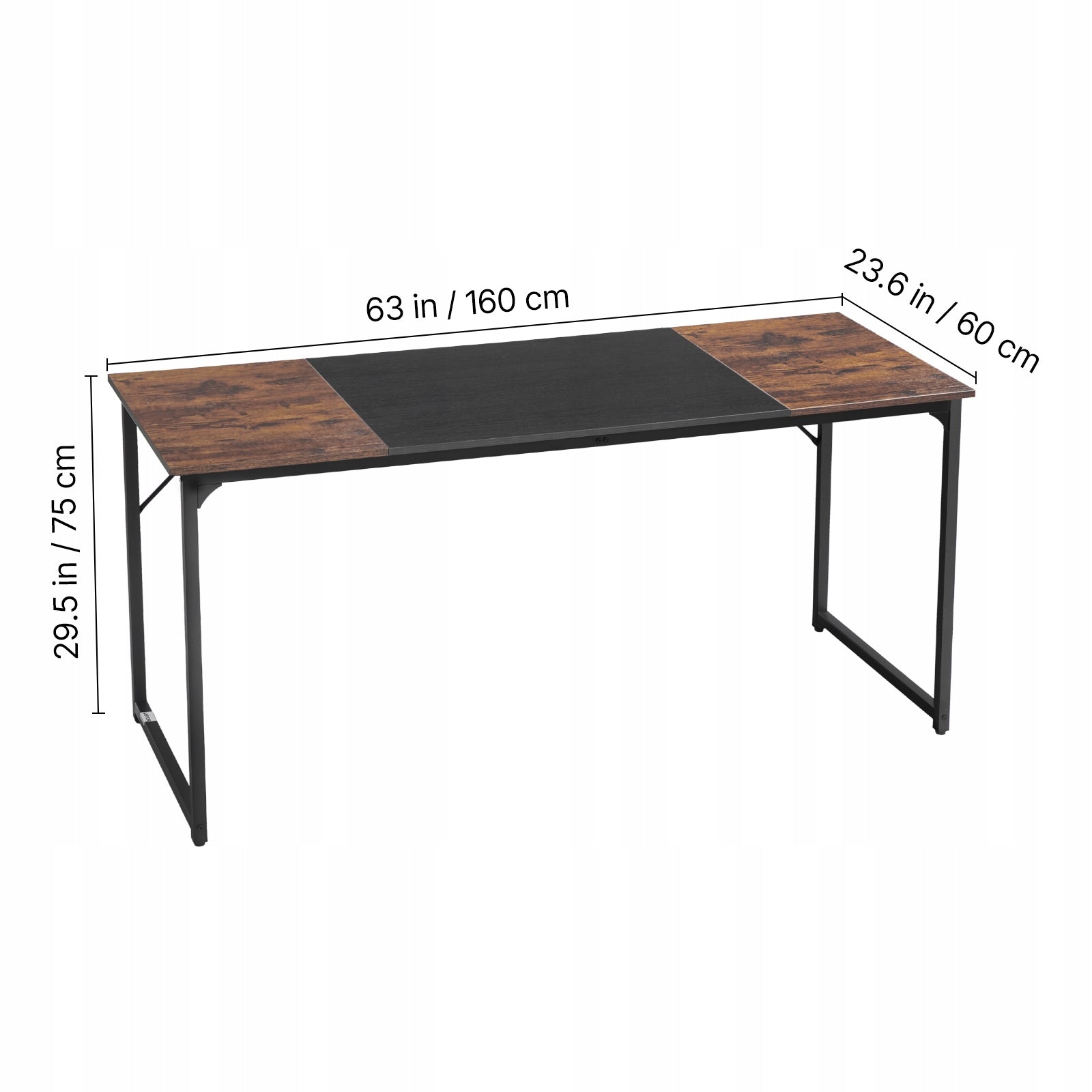 Computer Desk 160x60CM With Metal Frame Load Capacity 68KG Brown-Black Furniture color black shades of brown