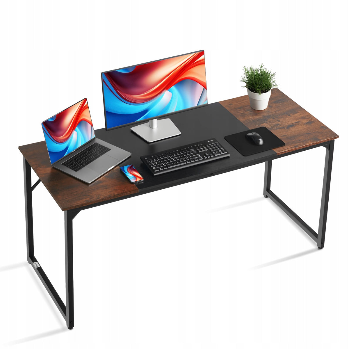 Computer Desk 160x60CM With Metal Frame Load Capacity 68KG Brown-Black