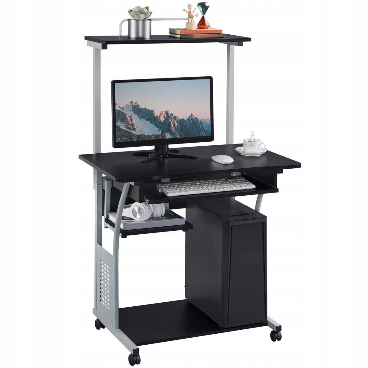 Computer Desk, for Laptop, Mobile, with Shelves, 3-Tier, Black
