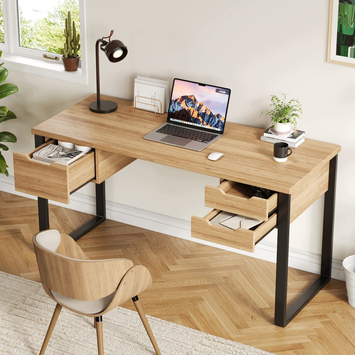 Computer desk loft with drawers metal black 130x55cm Manufacturer code N877P452832N