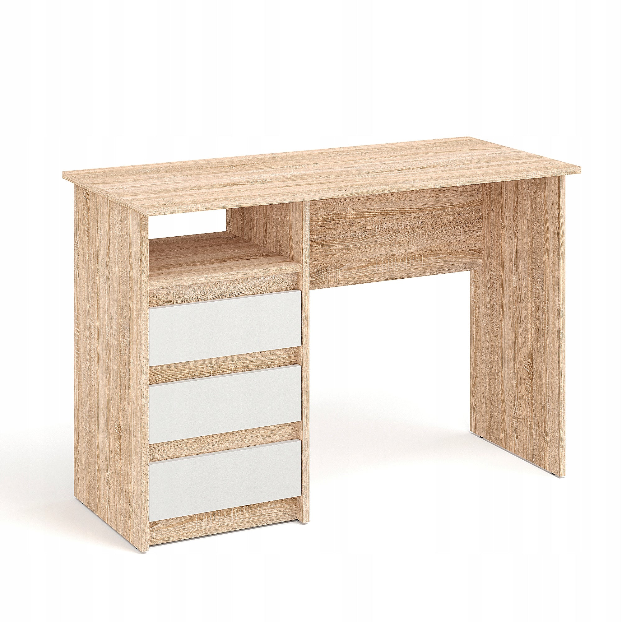 Computer desk sonoma oak + white with drawers 110 cm – KOMTO