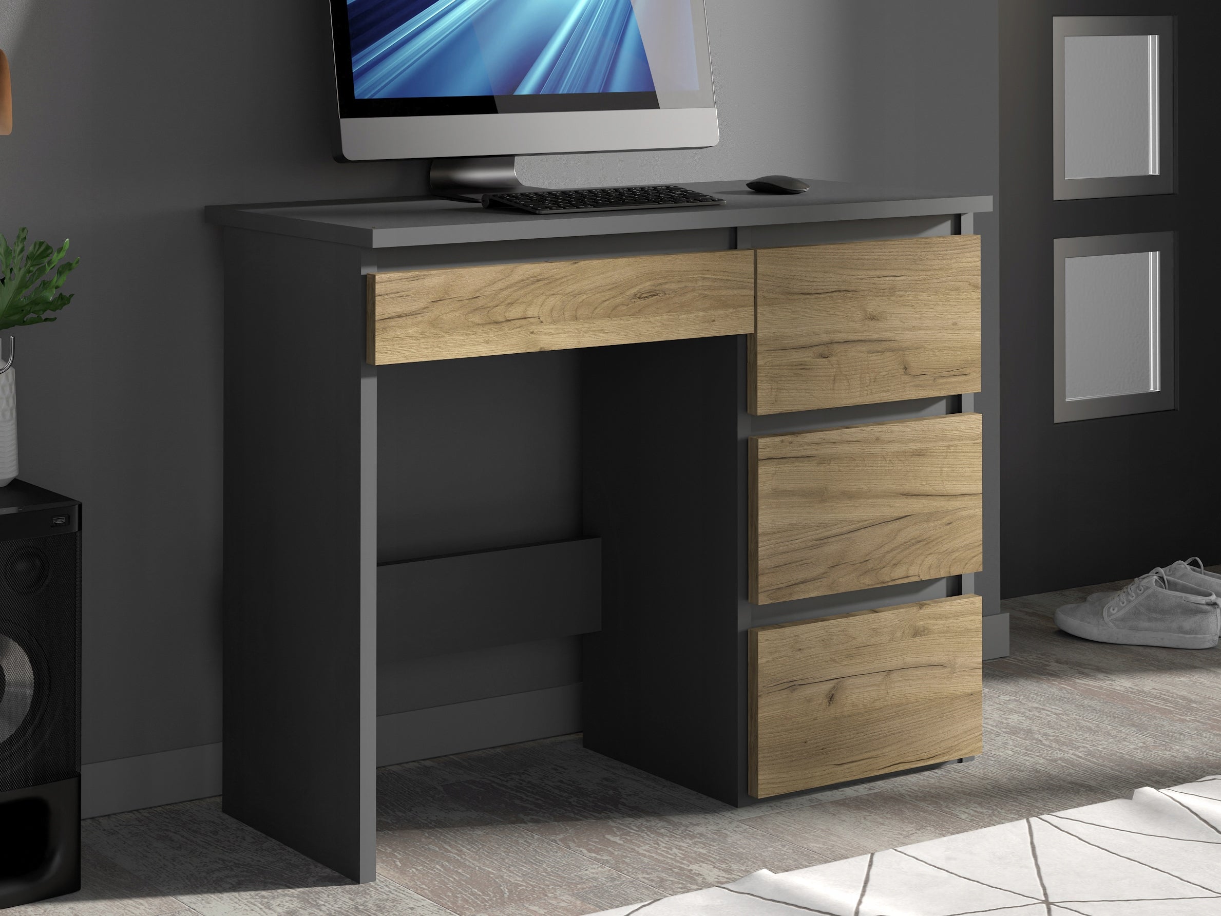 Computer desk with drawers Beta 3 ANTHRACITE - OAK CRAFT roomy comfortable Manufacturer code PBT03AC