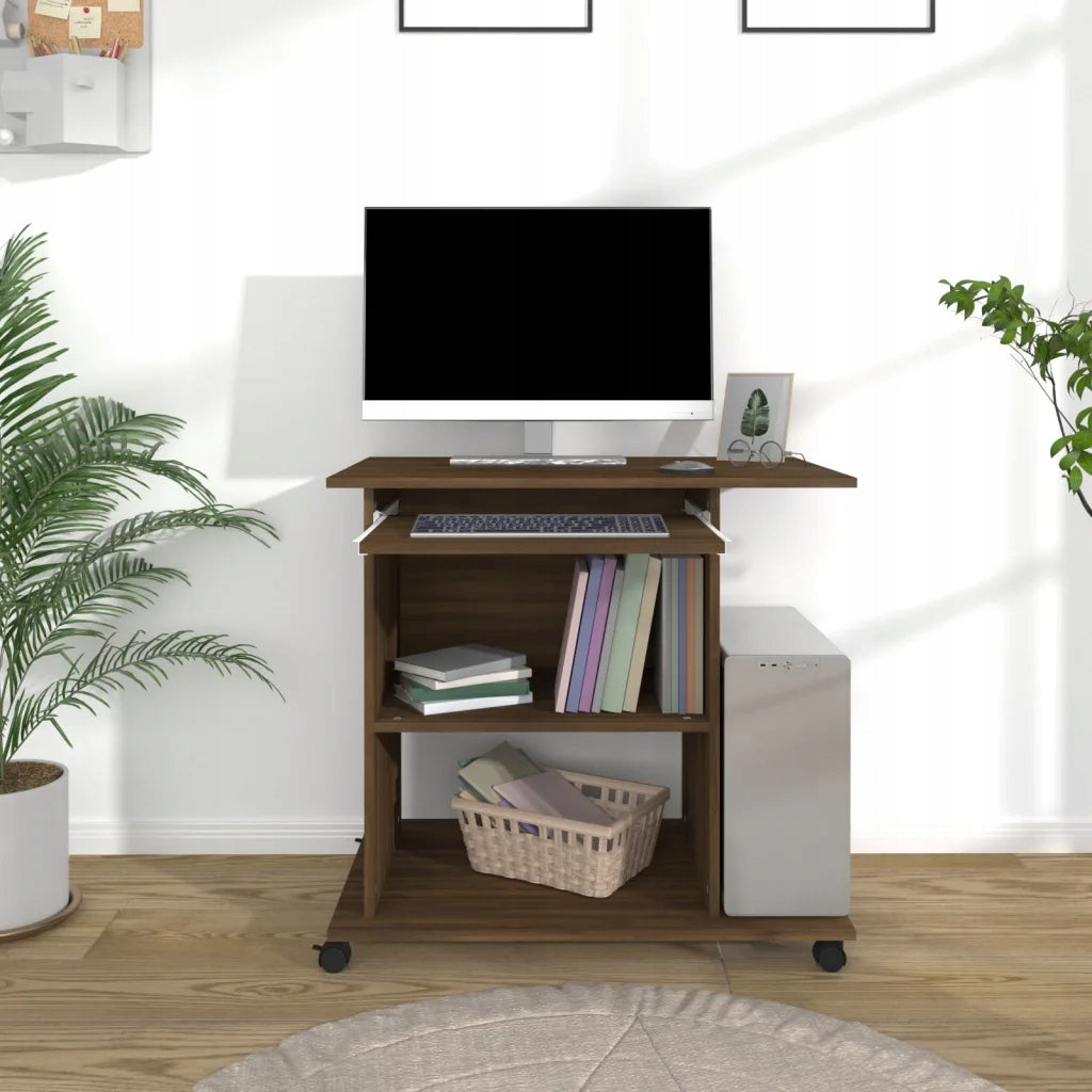 Computer desk with shelves and wheels, brown oak, 80x50x75 cm Brand no brand