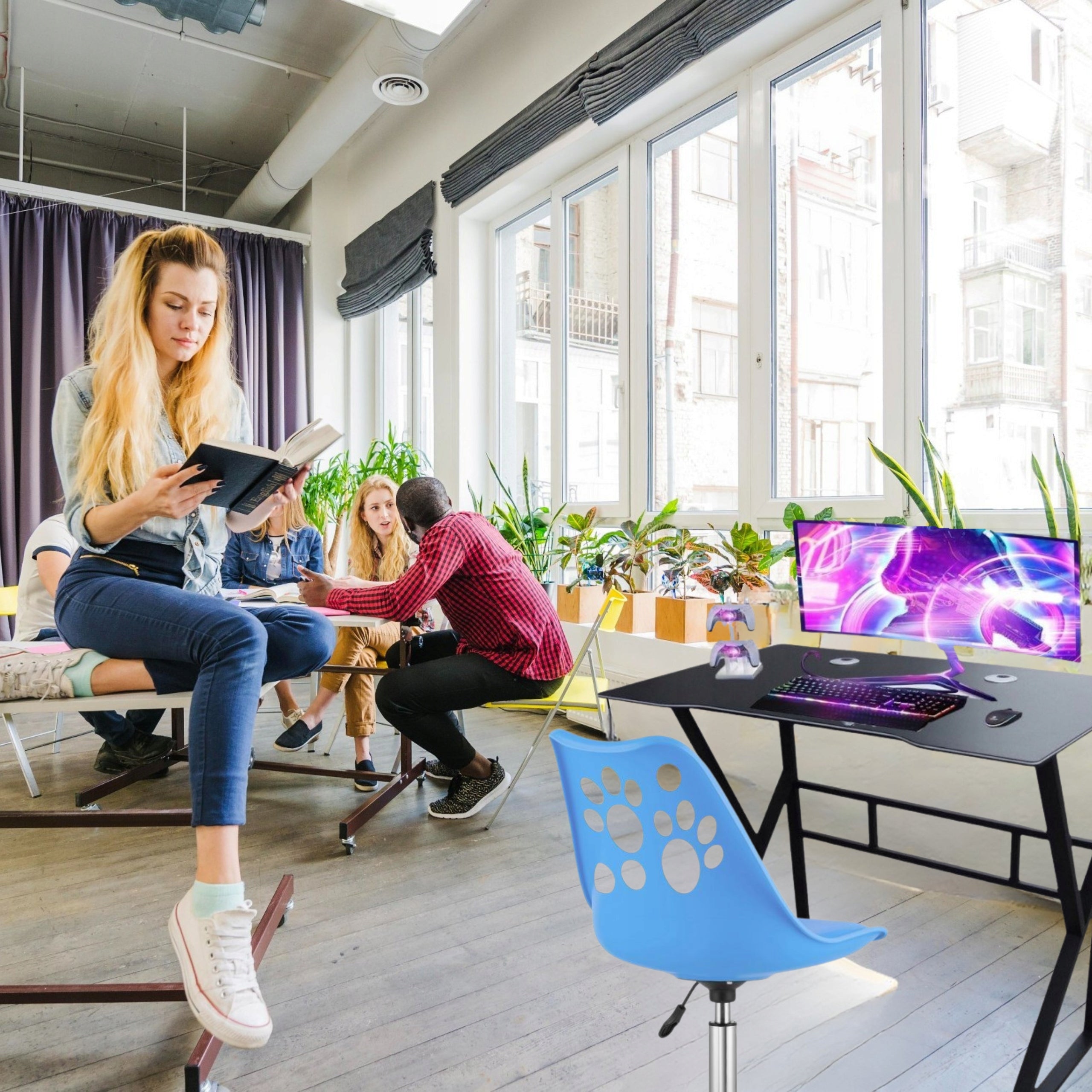 Computer ergonomic desk black, for adults and teenagers 100x60 Manufacturer code Biurko loftowe dla graczy wejścia na kable 89