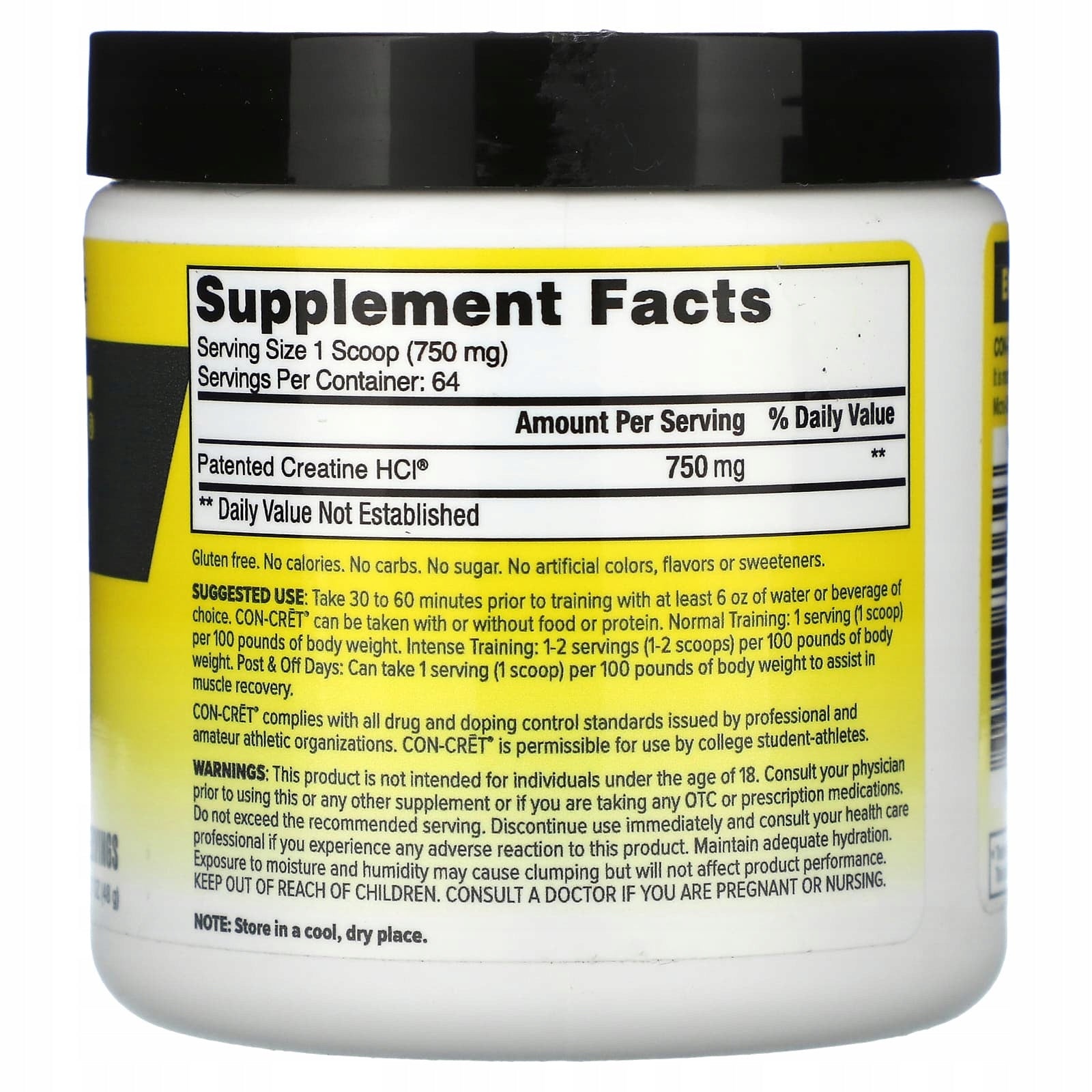 Con-Cret, Patented Creatine Hydrochloride, Raw, Flavorless, 48 g Expiration date at least 3 months from the date of purchase