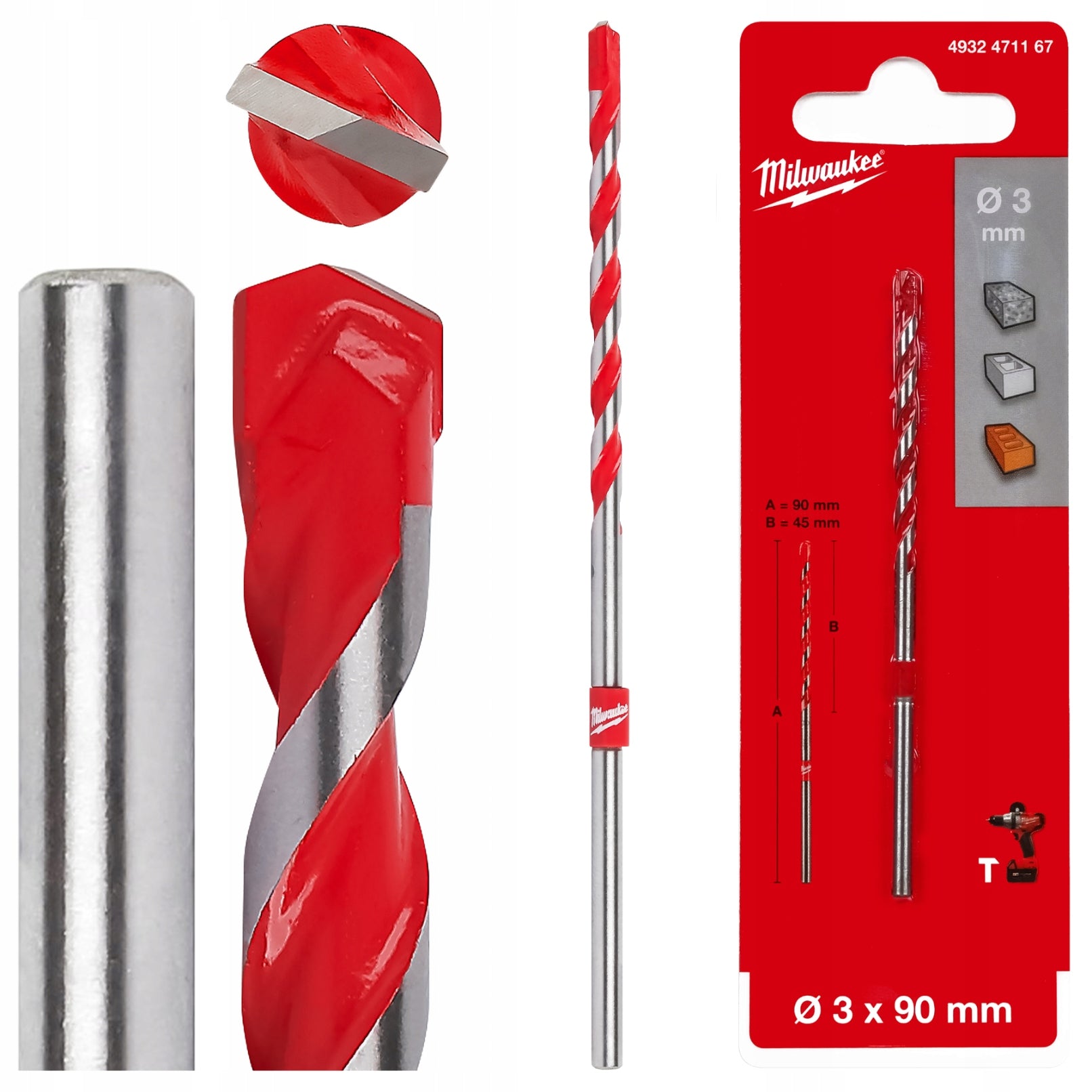 Concrete drill bit 3 x 45/90 mm 1 pc Milwaukee Premium cylindrical