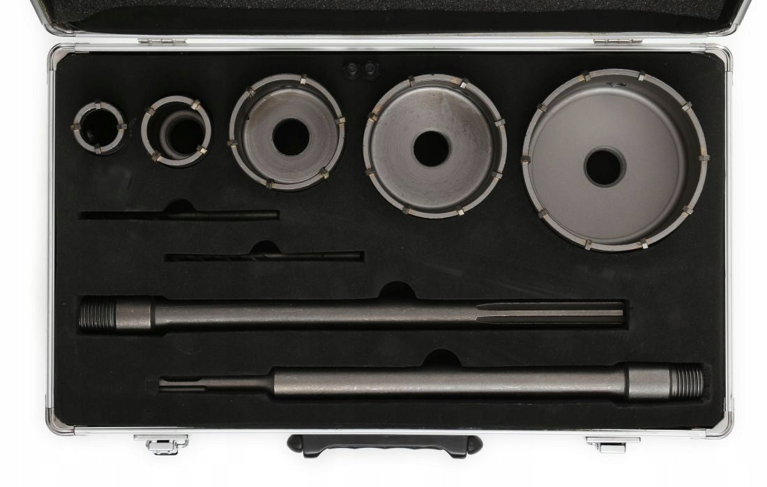Concrete masonry hole saw Set 7el SDS+ IN CASE 40 65 80 100 mm STRONG Brand Tagred