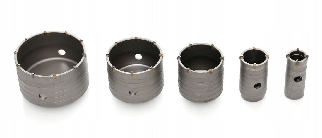 Concrete masonry hole saw Set 7el SDS+ IN CASE 40 65 80 100 mm STRONG Purpose concrete aerated concrete bricks ceramics stone cement slabs drywall