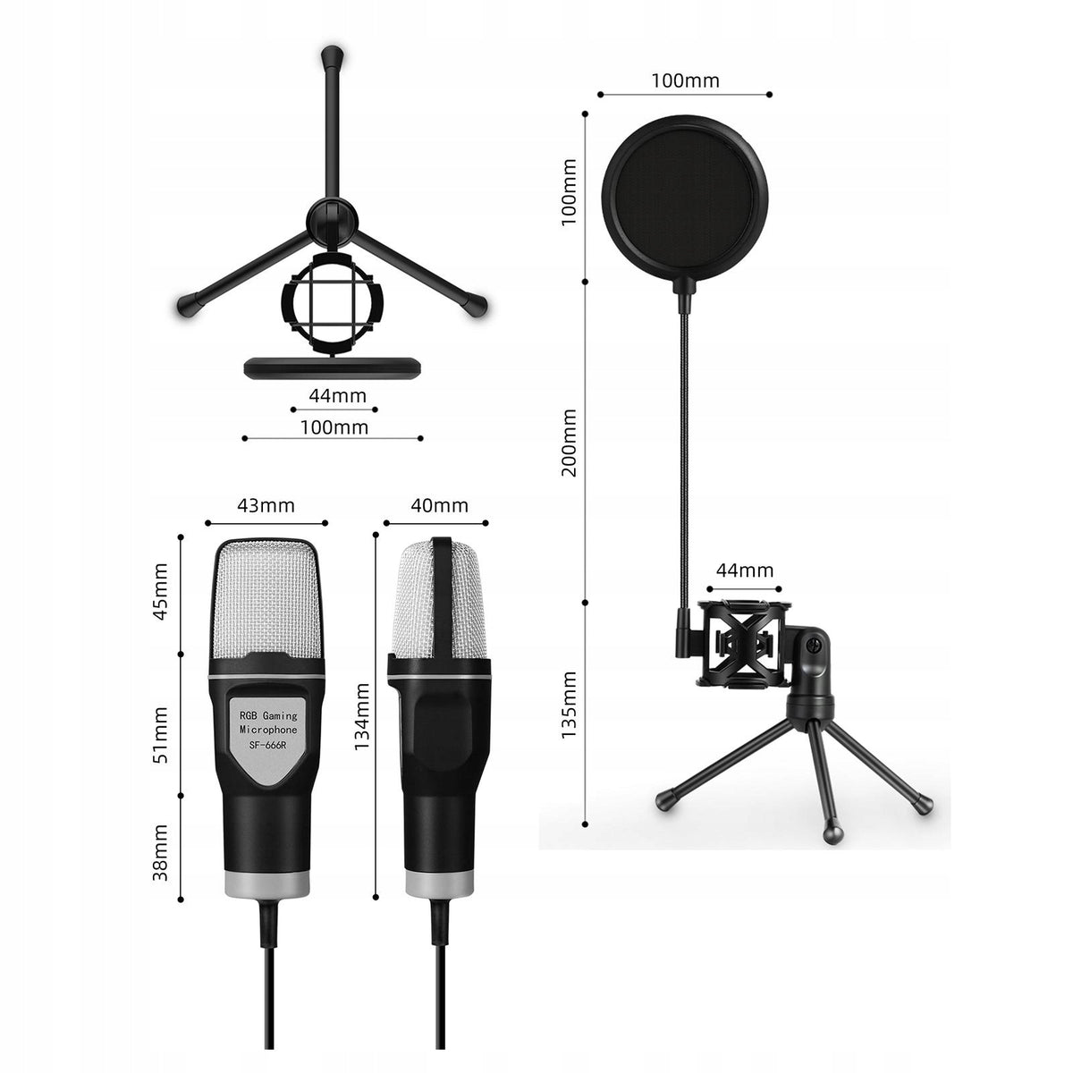 Condenser Microphone RGB Lighting USB Interface Brand no brand