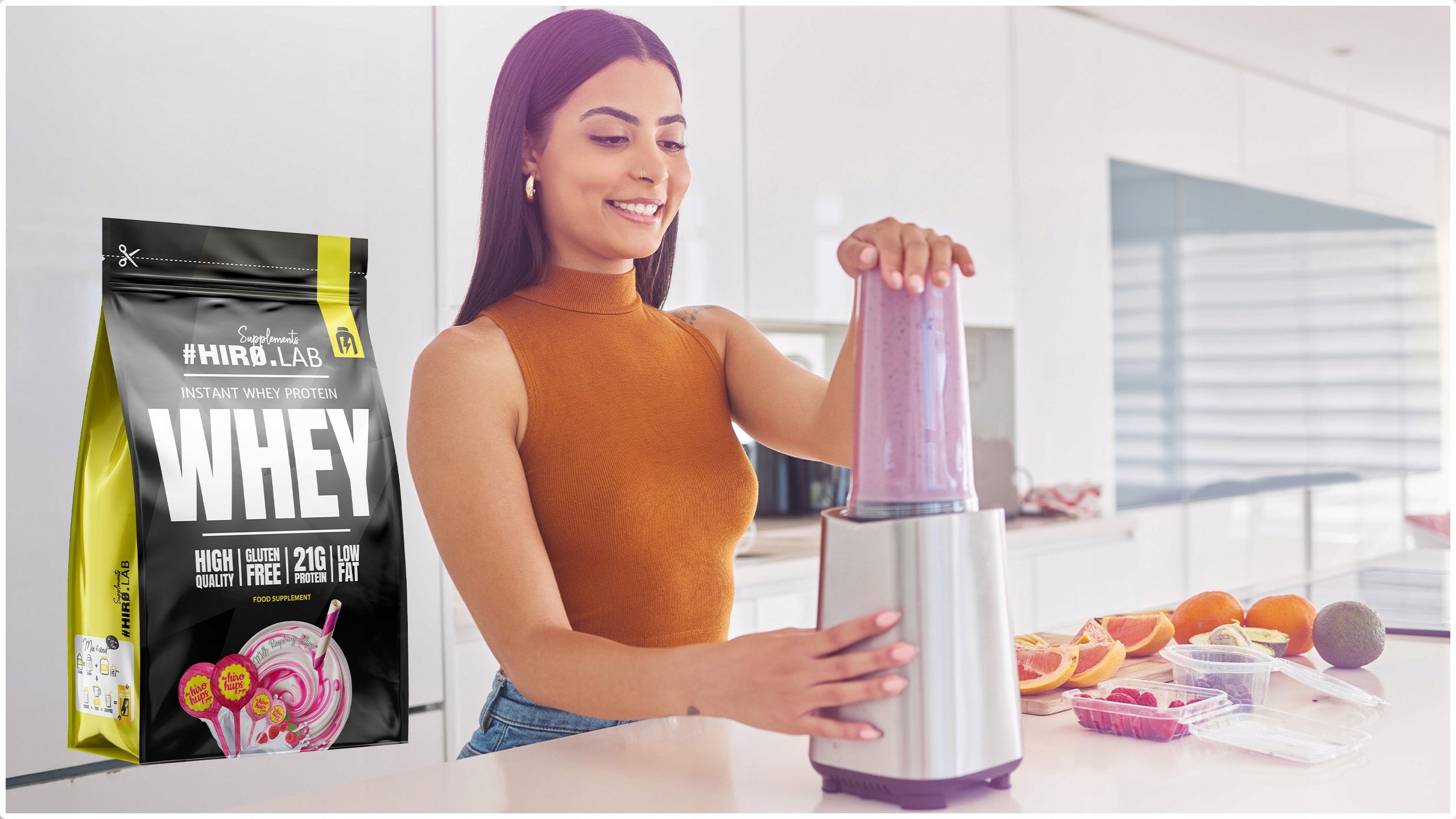 Conditioner Whey Protein WPC HIRO.LAB 2kg Raspberry Without Gluten Powder Expiration date at least six months from the date of purchase