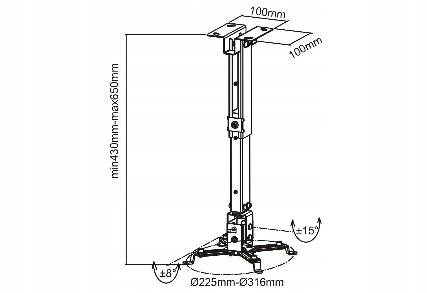 Connect IT P2 stropní teleskopický držák s kloubem na projektor Manufacturer code 211933