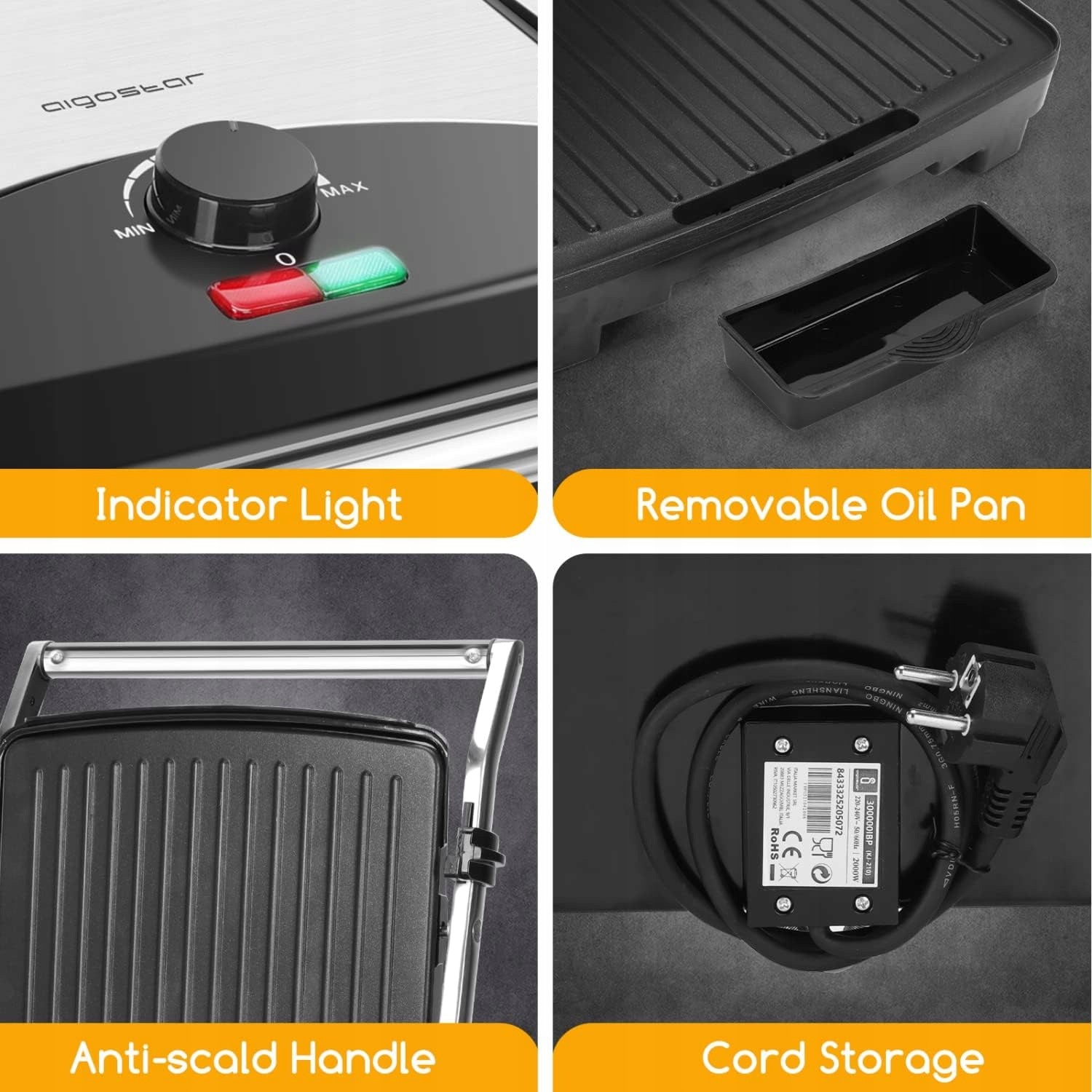 Contact Grill Electric Toaster Panini Aigostar 2000W High Power Manufacturer code 8433325205072