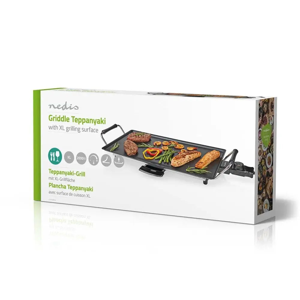 Contact Table Electric Grill Nedis Teppanyaki black 2000 W Plate Brand Nedis