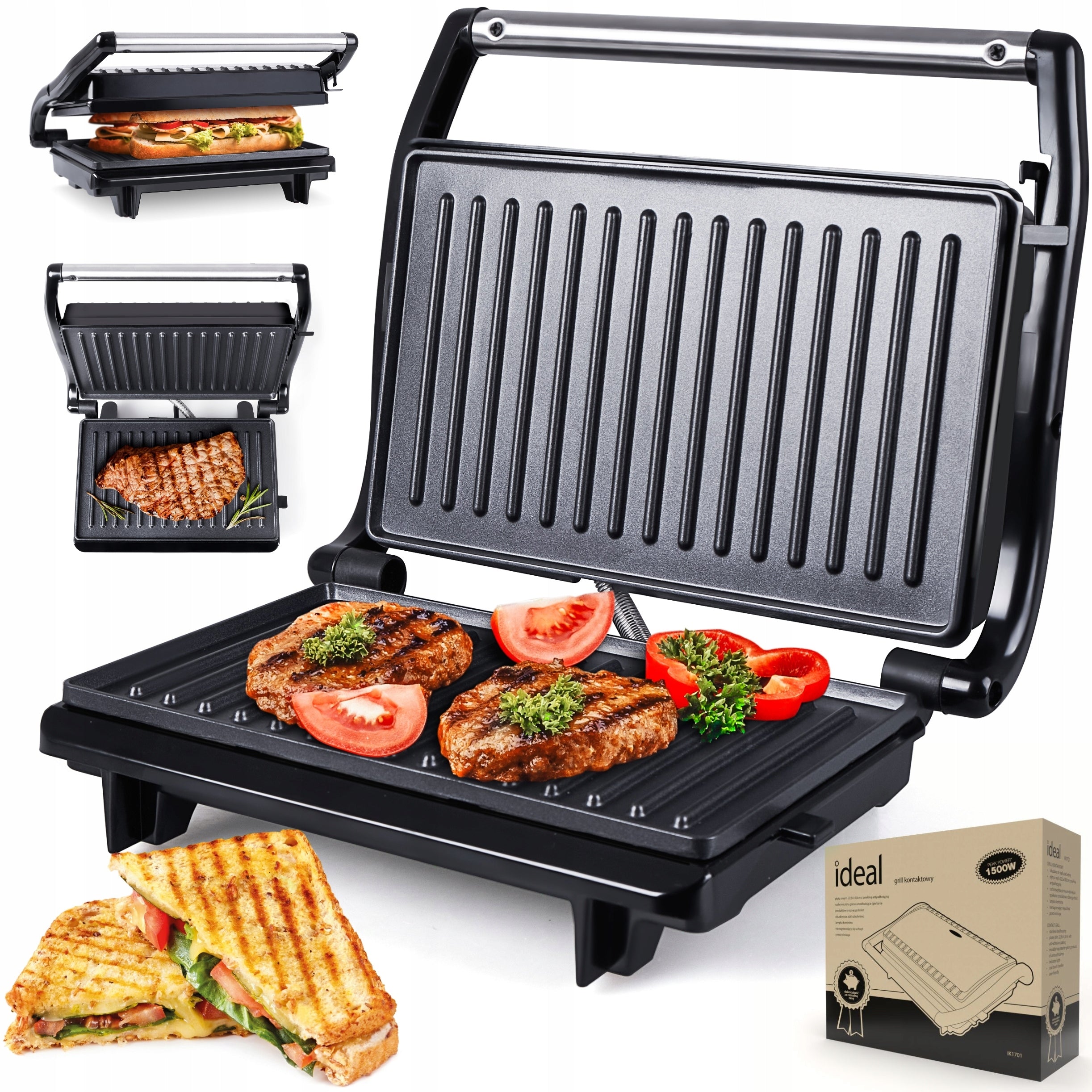 Contact electric grill IDEAL IK1701 silver/grey 1500 W