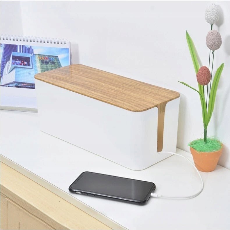 Container Cable Organizer Wires Extension Cord Chargers White Bamboo D07 Packaging status original