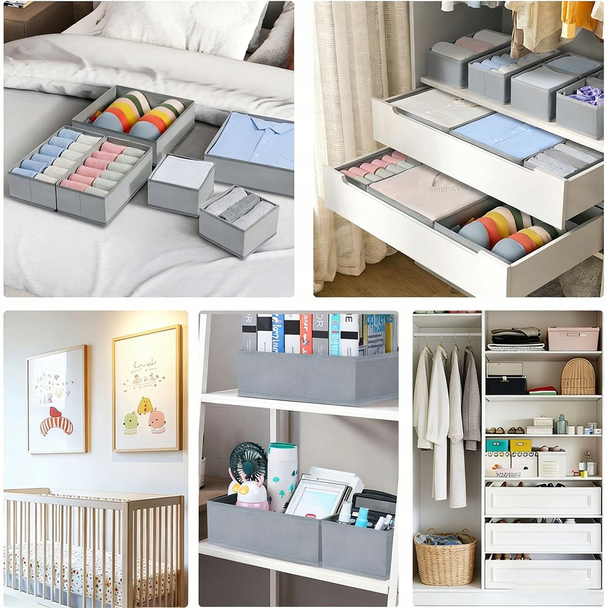 Container box clothes organizer toys SET OF 12 pieces GREY Color gray