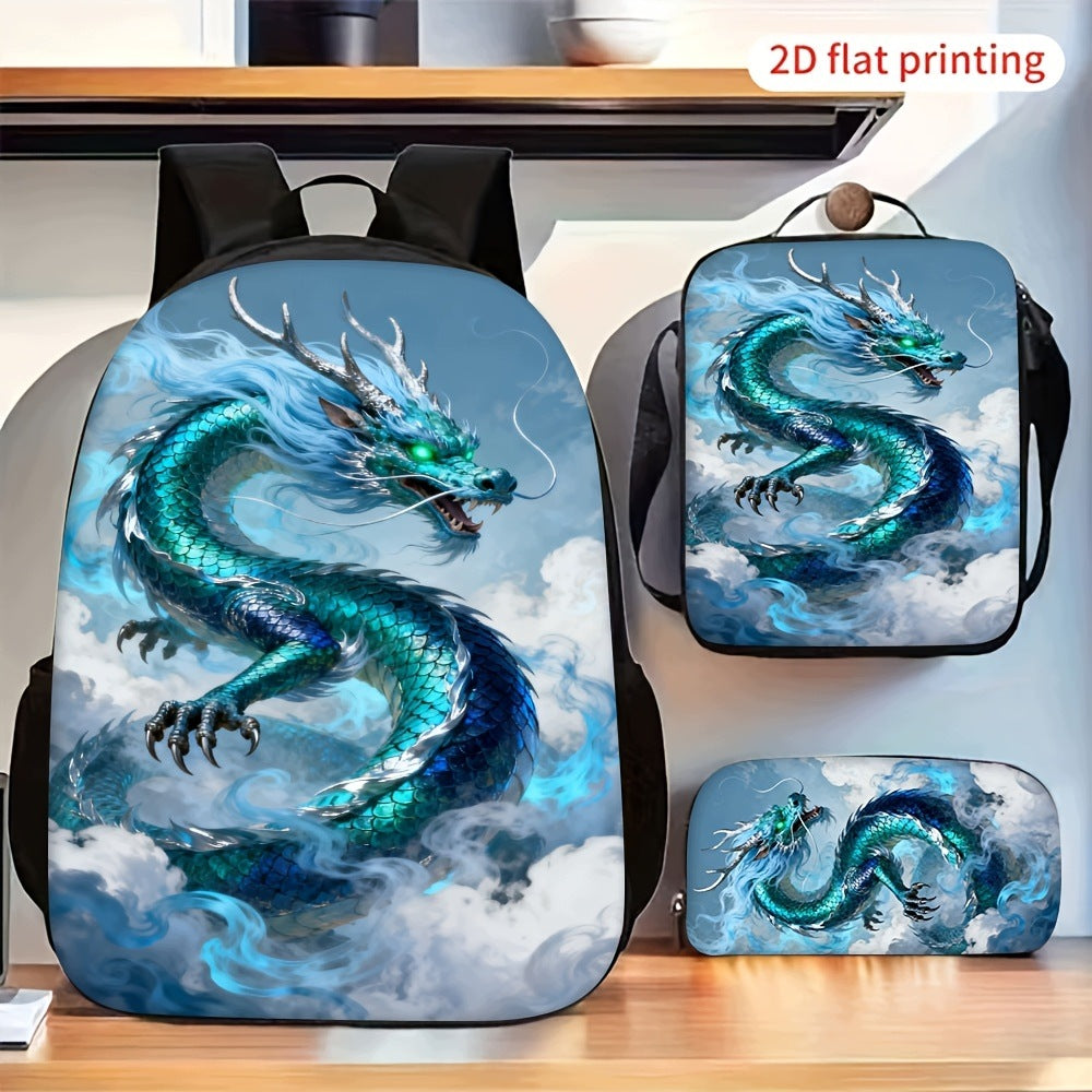 Cool Blue Dragon Cloud Print 3-Piece Backpack Set