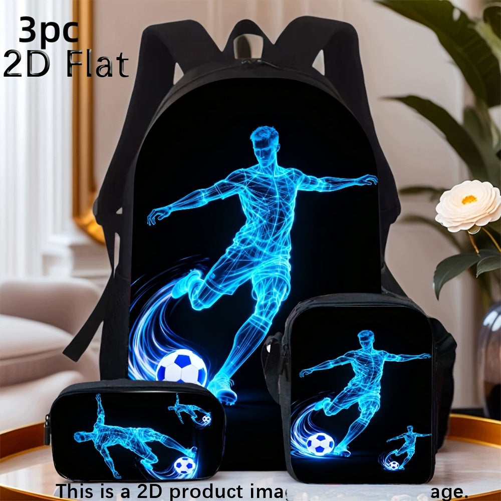 Cool Blue Neon Football Player Print Backpack Set with Crossbody Bag