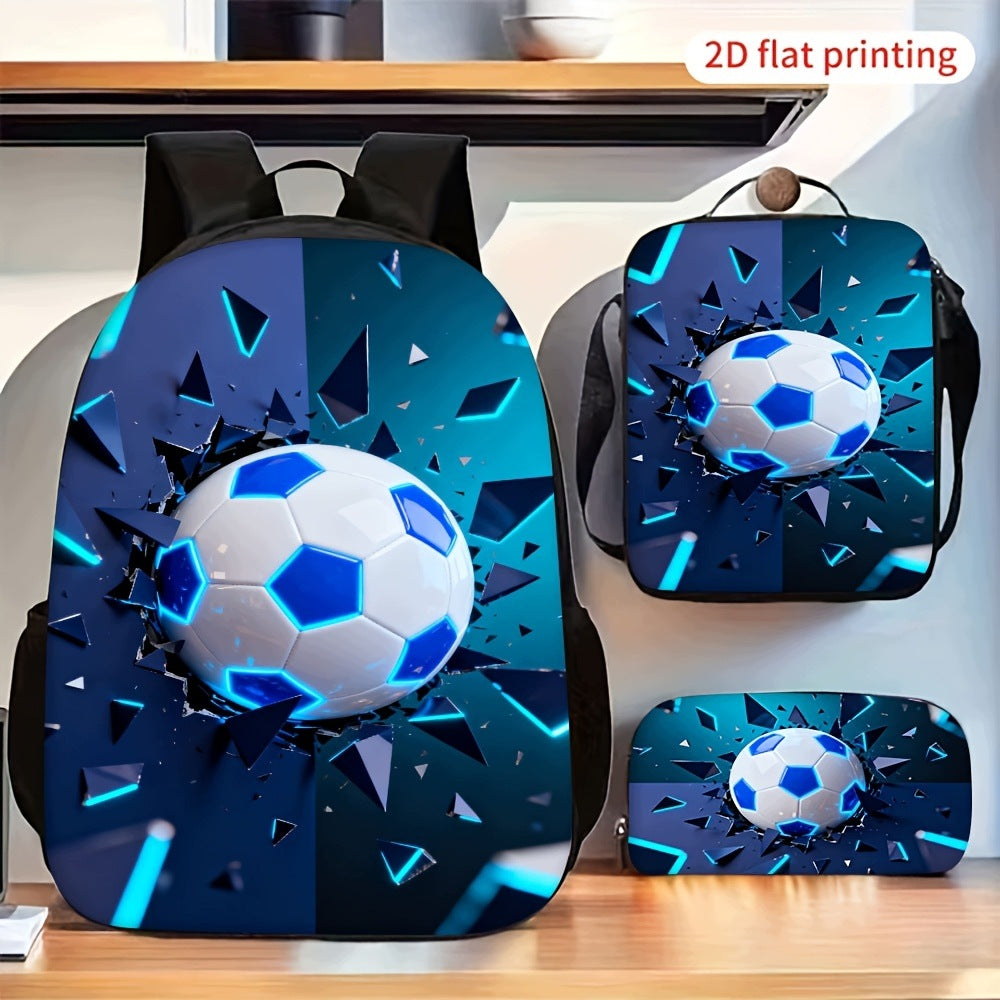 Cool Soccer Ball Backpack Set with Blue Background and Crossbody Case