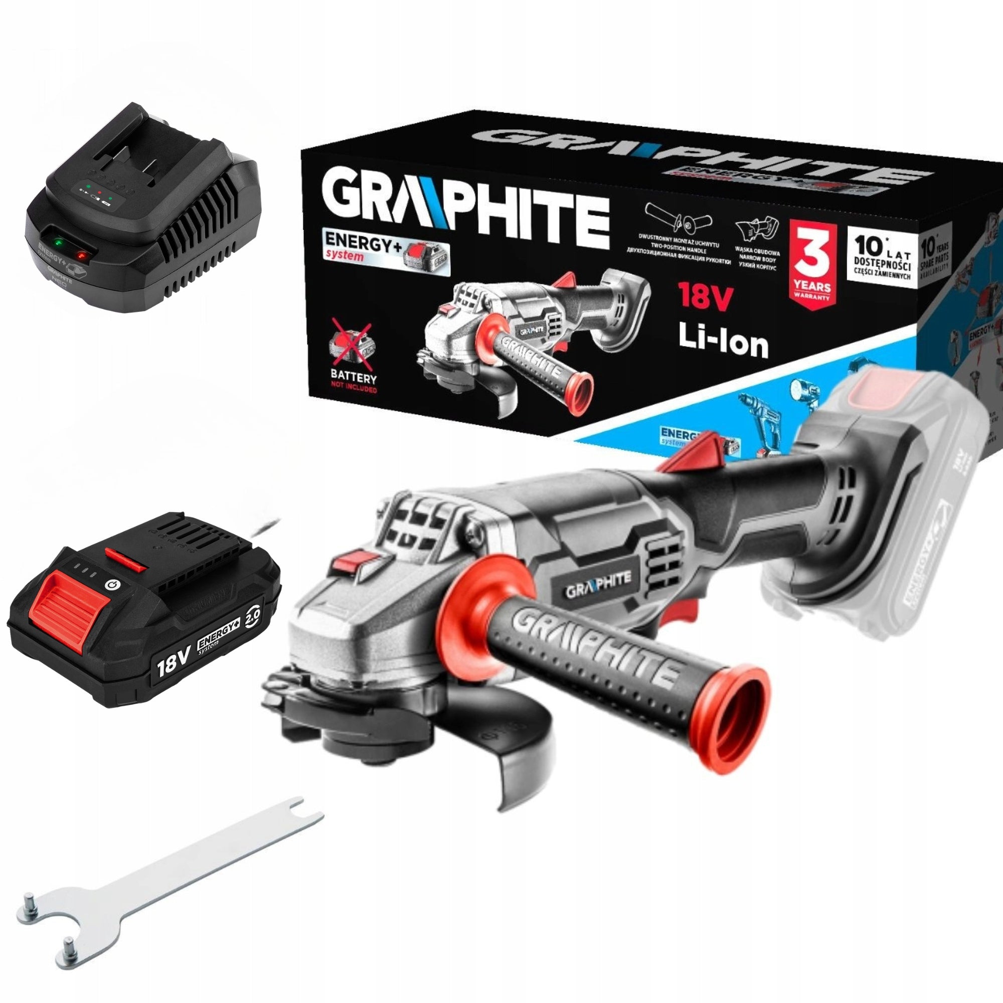 Cordless Angle Grinder 115mm + Battery 2Ah + Charger GRAPHITE