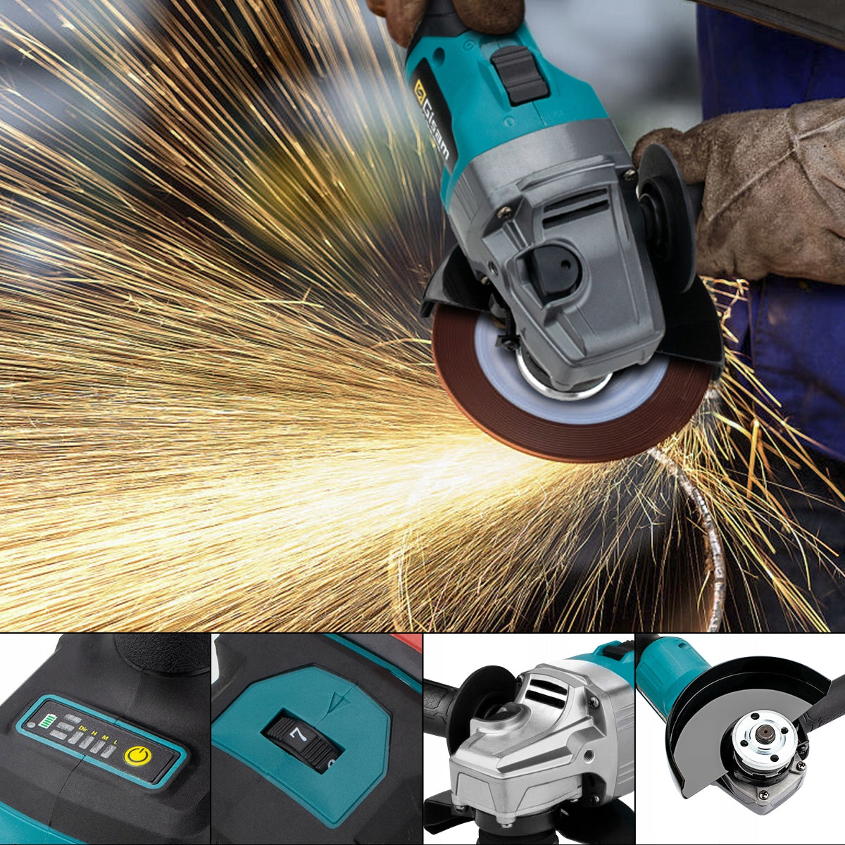 Cordless Angle Grinder 125mm - Brushless , Cutting/Polishing 2X 4.0Ah Manufacturer code Gisam-3835
