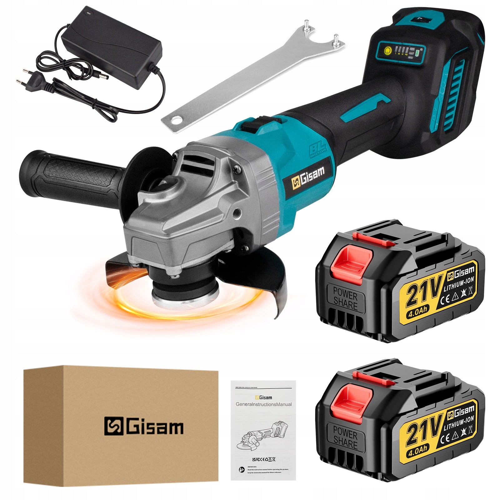 Cordless Angle Grinder 125mm - Brushless , Cutting/Polishing 2X 4.0Ah