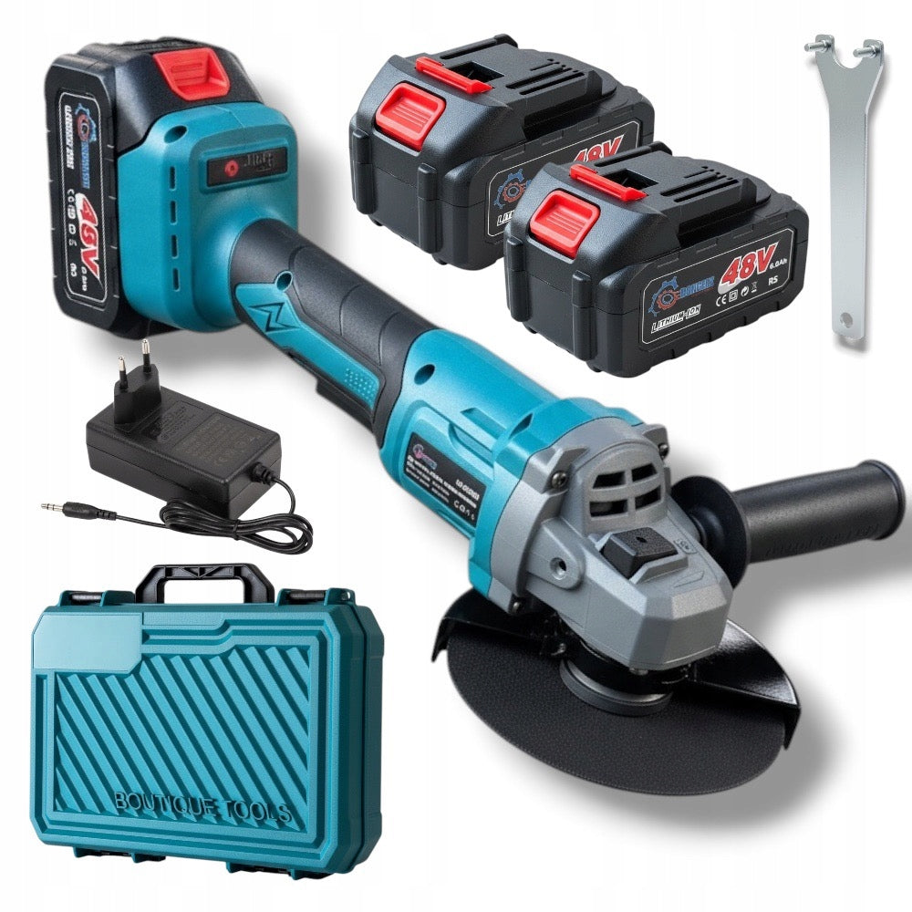 Cordless Angle Grinder Set with 2 Batteries and Suitcase