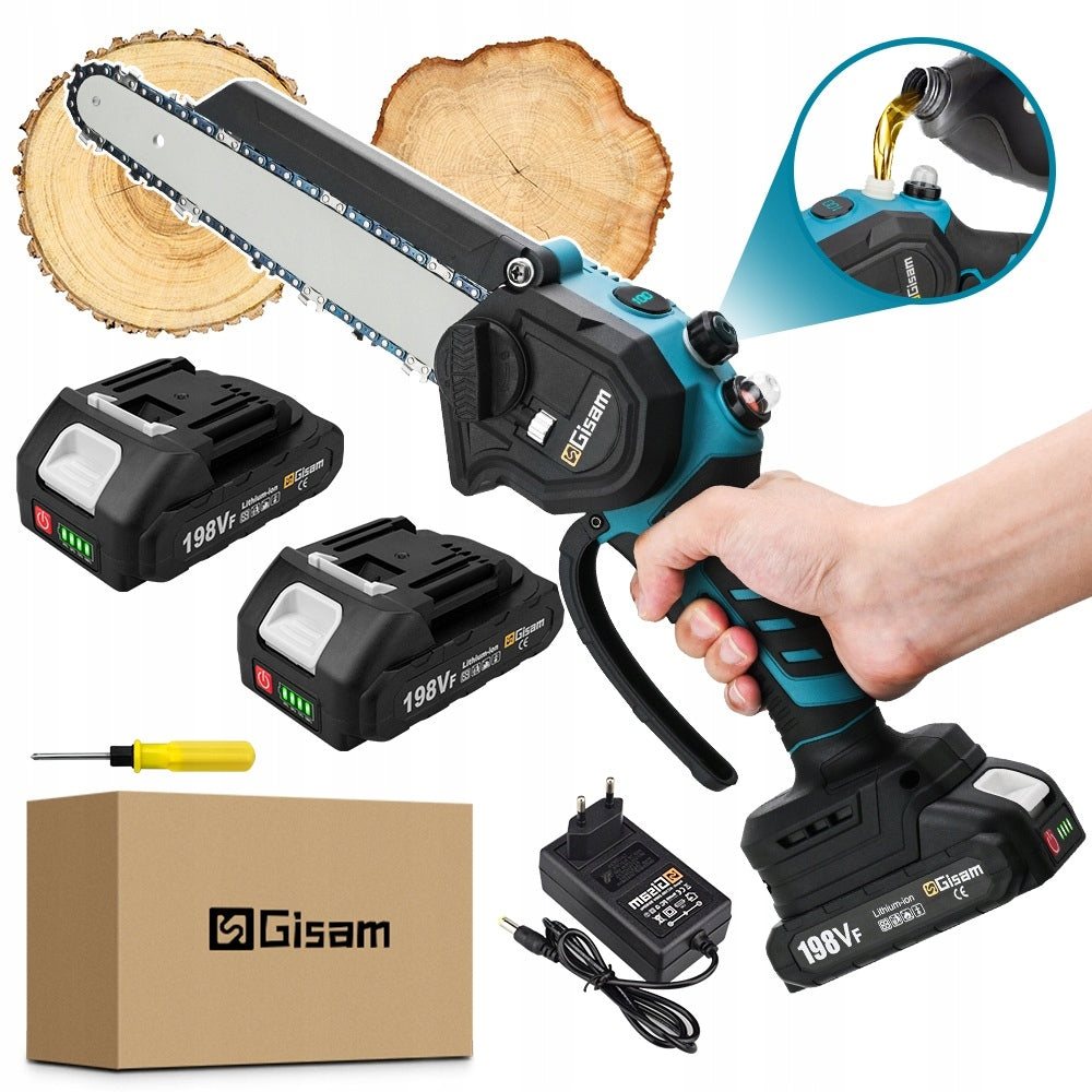 Cordless Mini Chainsaw 8" Brushless Electric Pruning Saw 2 Batteries